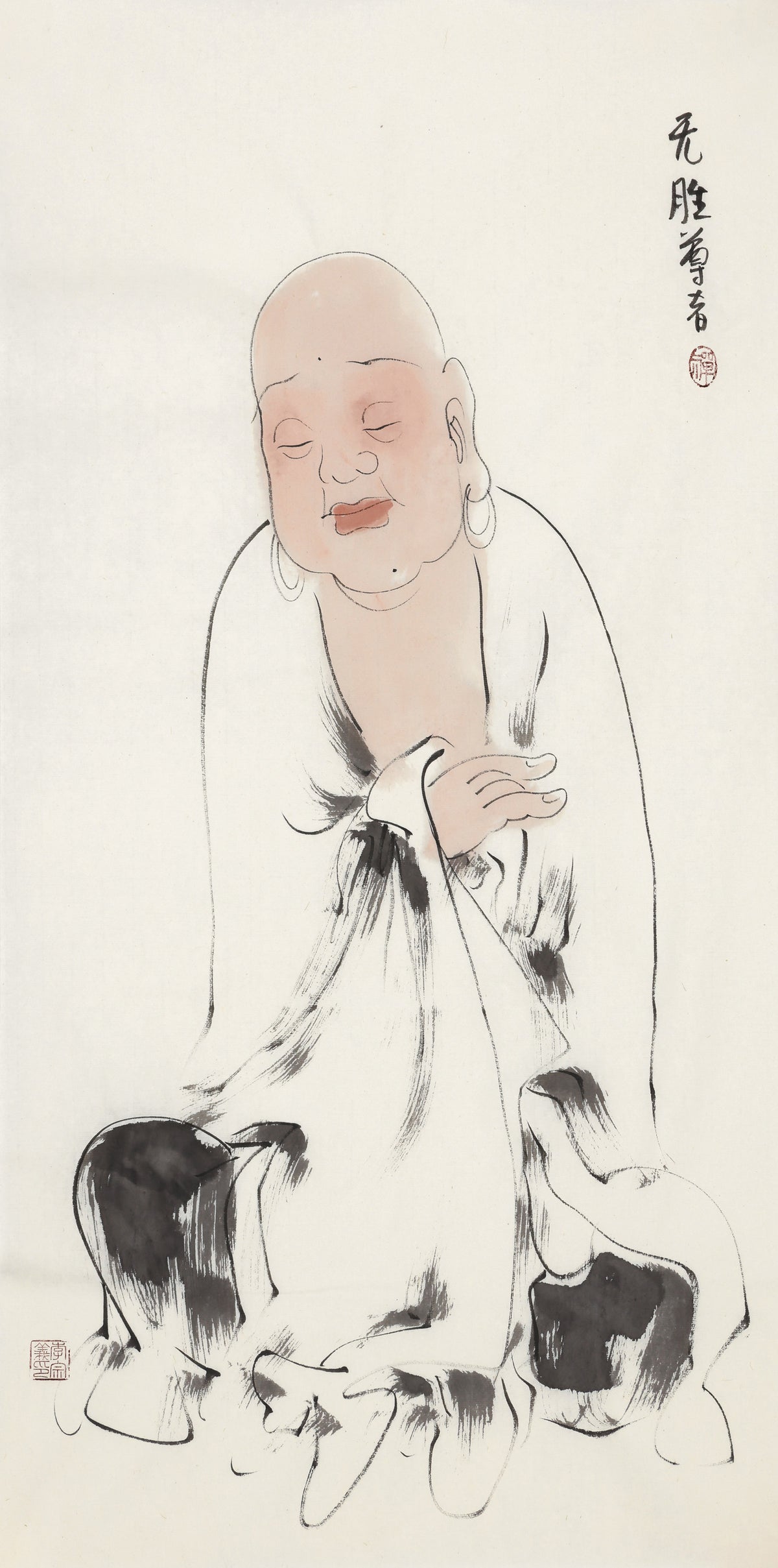 五百罗汉第123尊 无胜尊者 李宗义手绘水墨禅意人物画