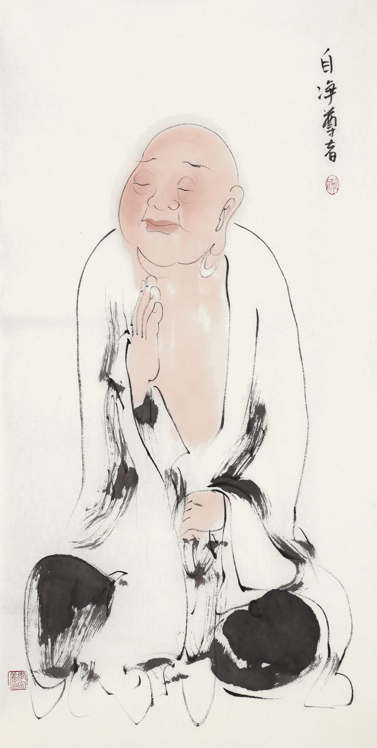 오백나한 제124존 자정 존자, 이종의 수묵 선 인물화