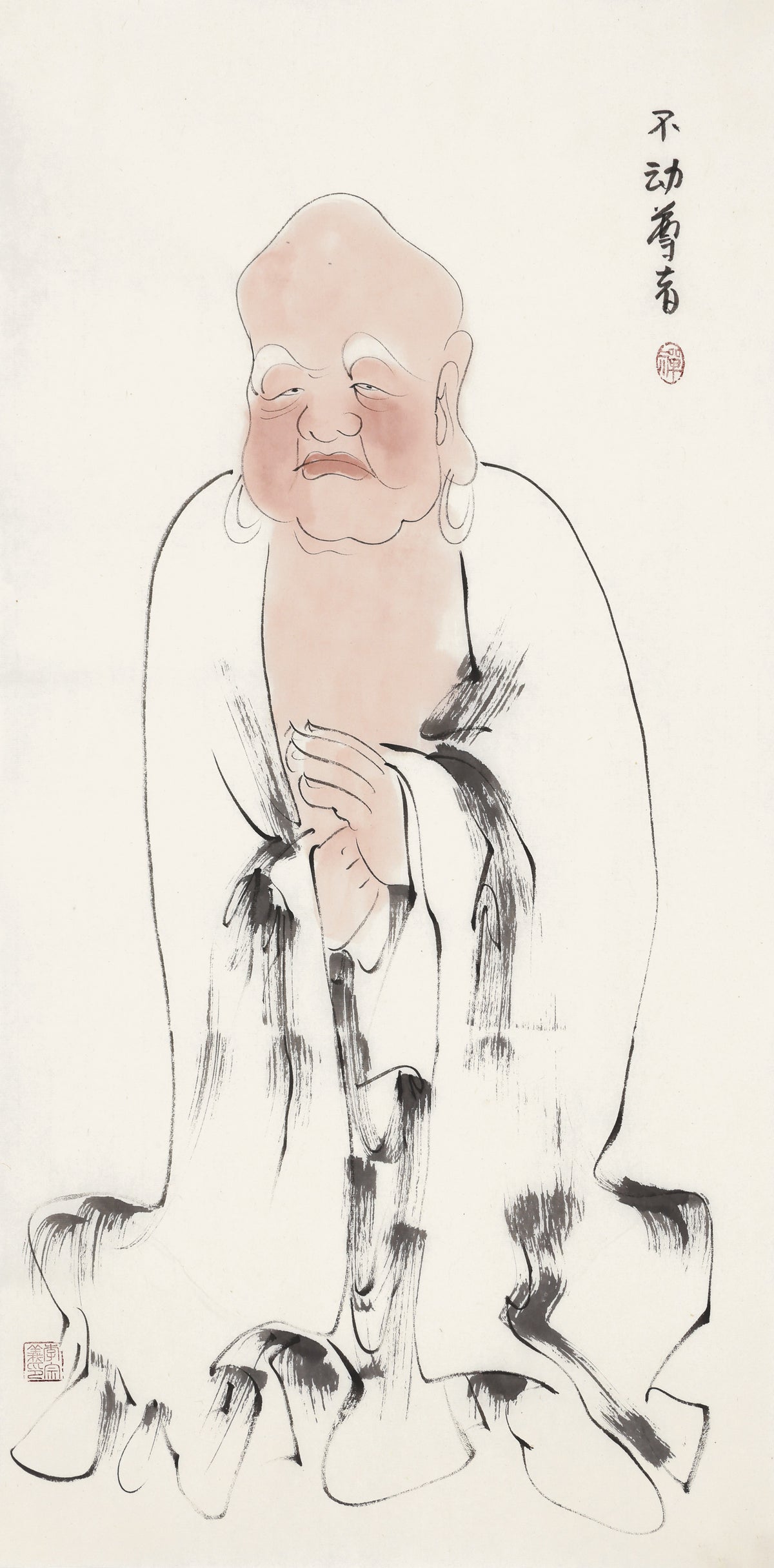 五百罗汉第125尊 不动尊者 李宗义手绘水墨禅意人物画