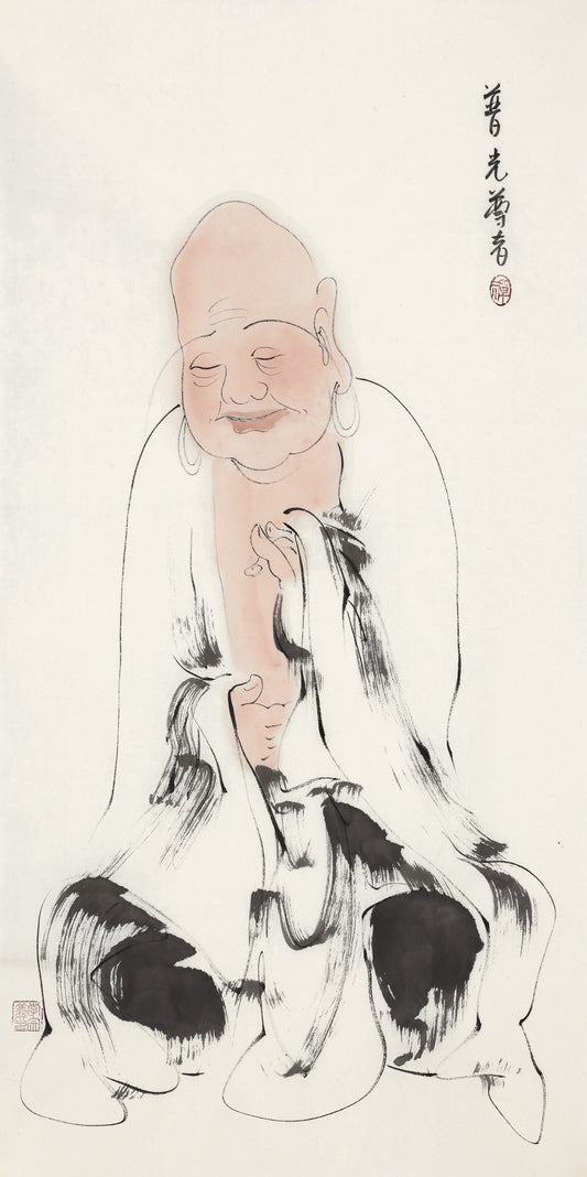五百羅漢 第128尊 普光尊者 李宗義手描き水墨の禅人物画