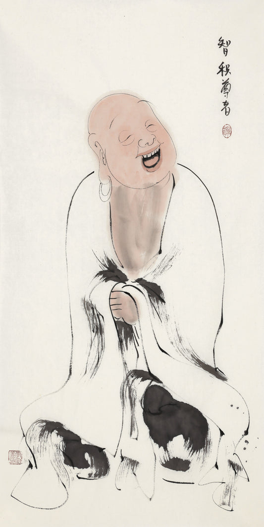 五百羅漢 第129尊 智積尊者 李宗義手描き水墨の禅人物画