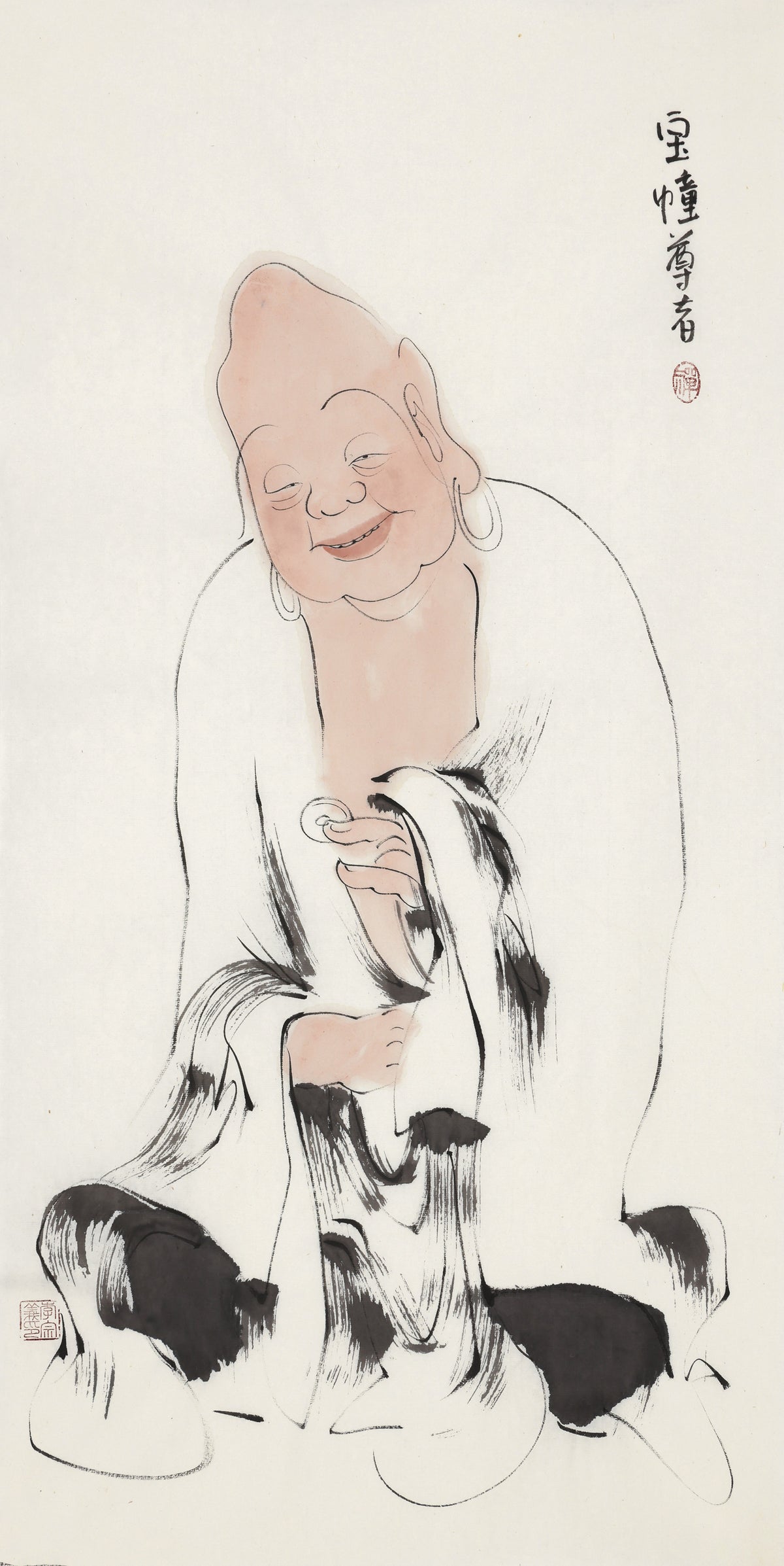 Five Hundred Arhats No.130 The Venerable Jewel Banner, Li Zongyi hand-painted Chinese ink Zen figure