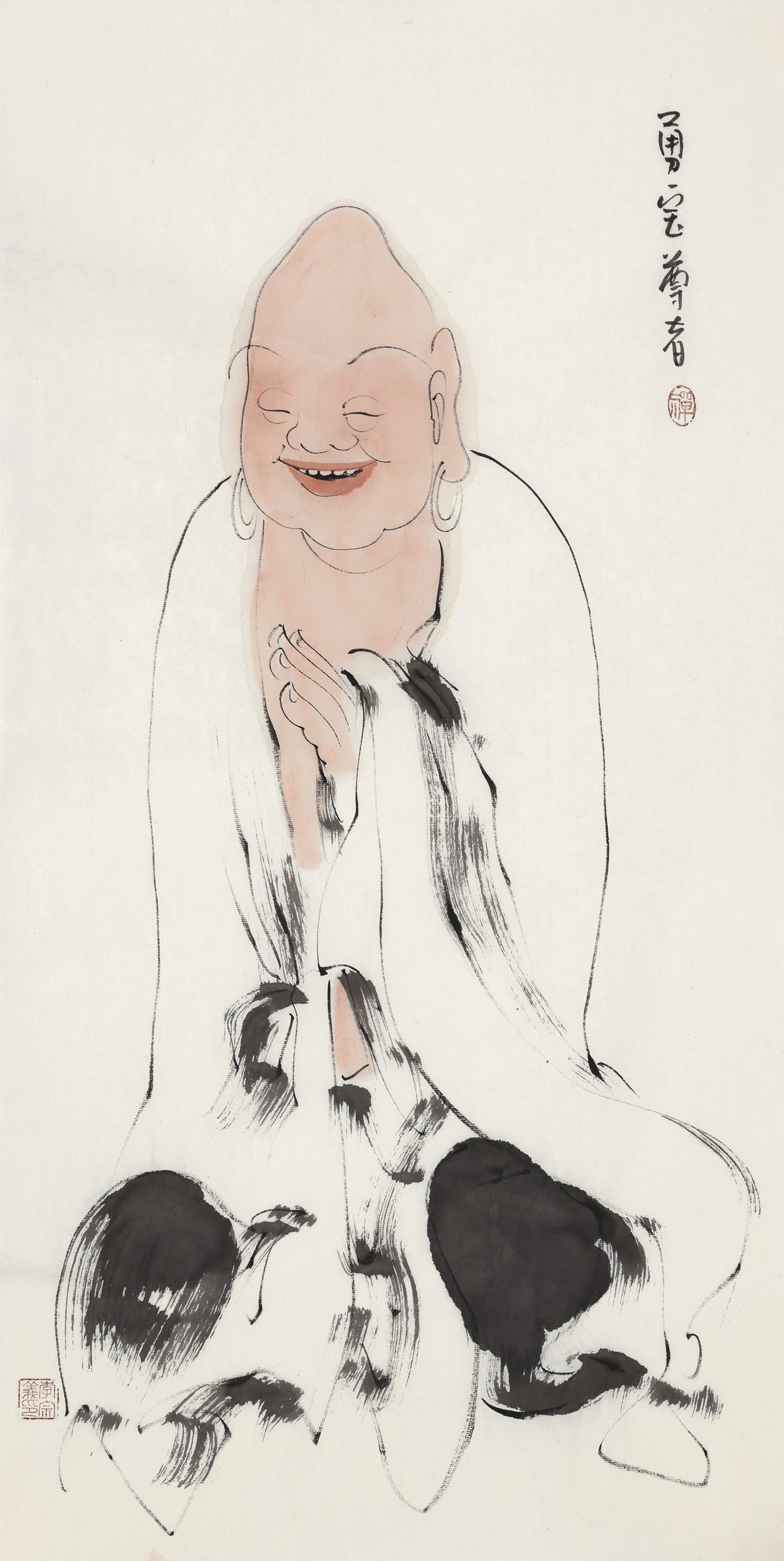 Five Hundred Arhats No.133 The Venerable Valiant Jewel, Li Zongyi hand-painted Chinese ink Zen figure