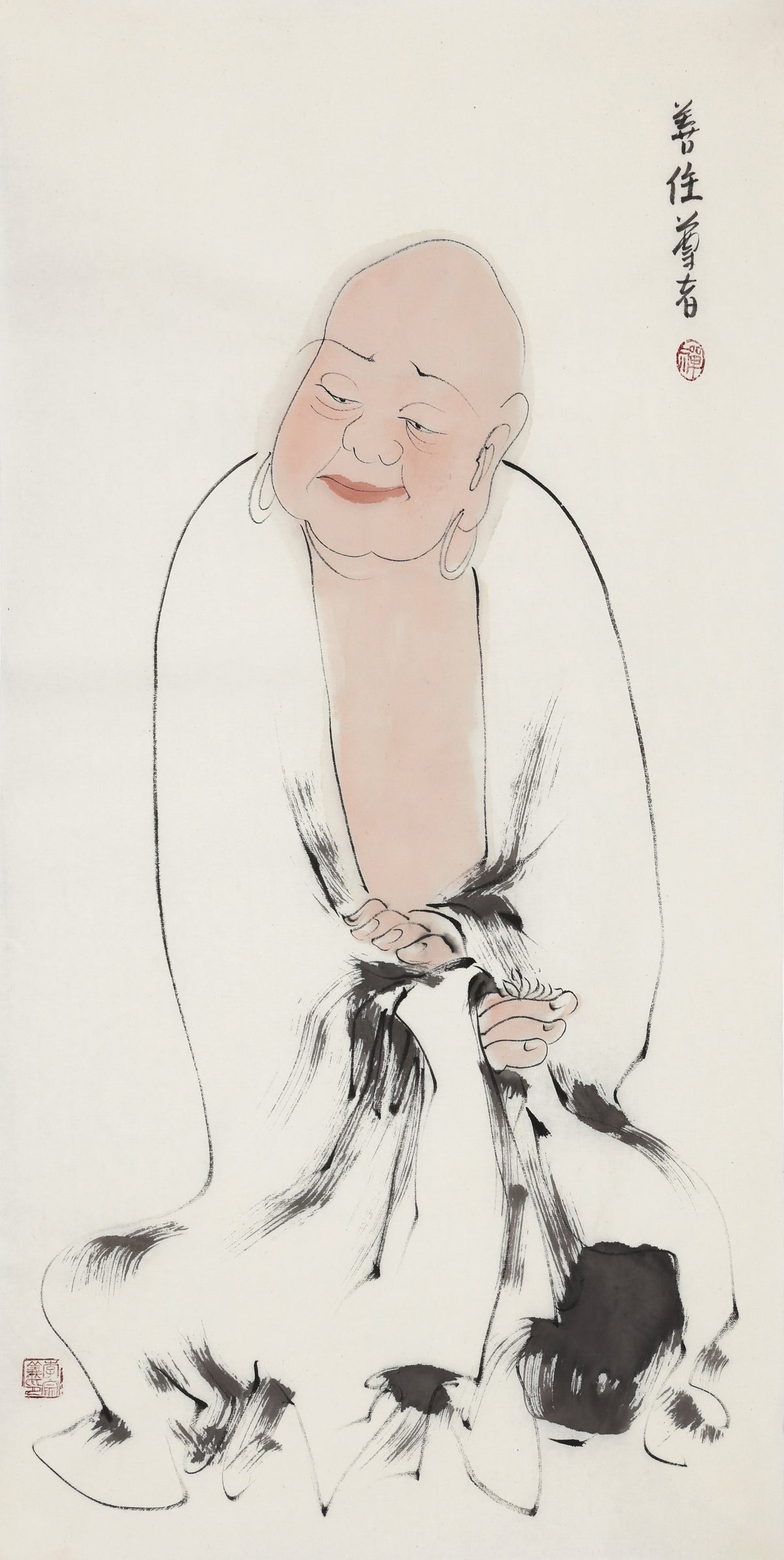 Five Hundred Arhats No.146 The Venerable Well-Abiding, Li Zongyi hand-painted Chinese ink Zen figure