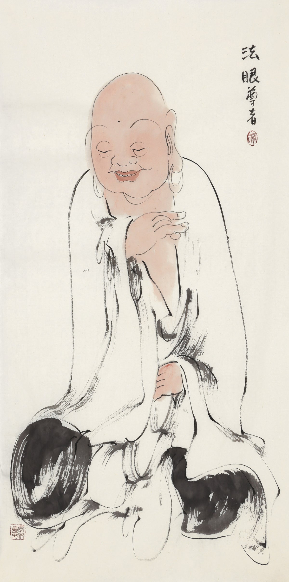 五百羅漢 第151尊 法眼尊者 李宗義手描き水墨の禅人物画