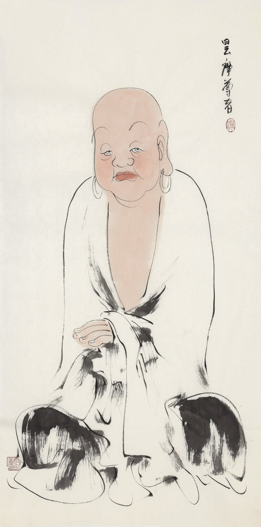 Five Hundred Arhats No.158 The Venerable Dharma (Dharmya), Li Zongyi hand-painted Chinese ink Zen figure