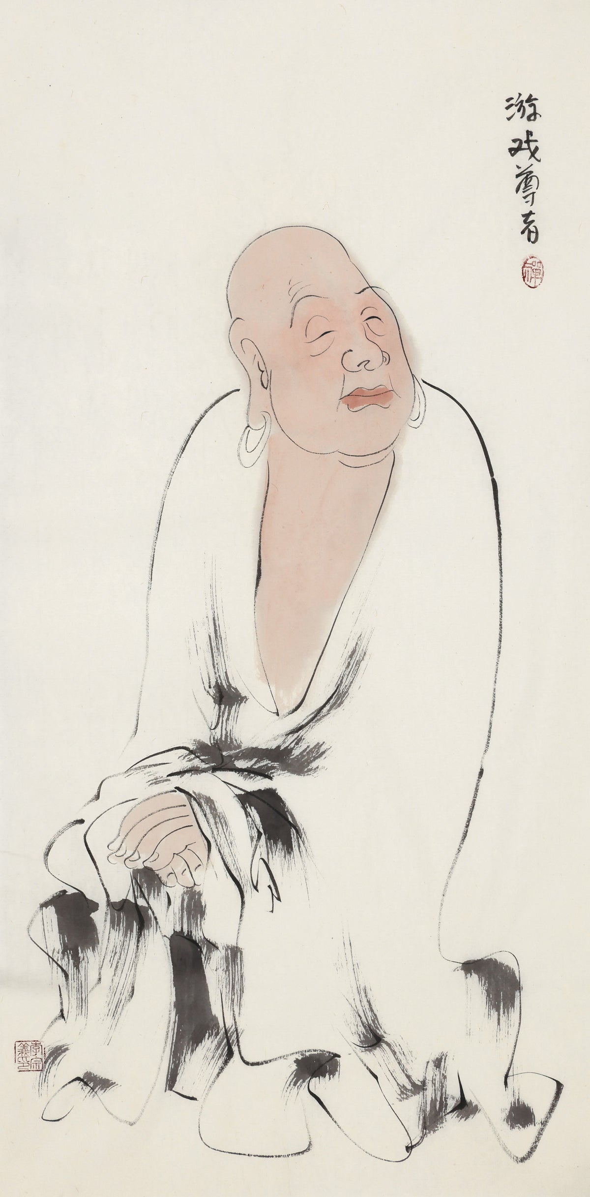 五百罗汉第160尊 游戏尊者 李宗义手绘水墨禅意人物画