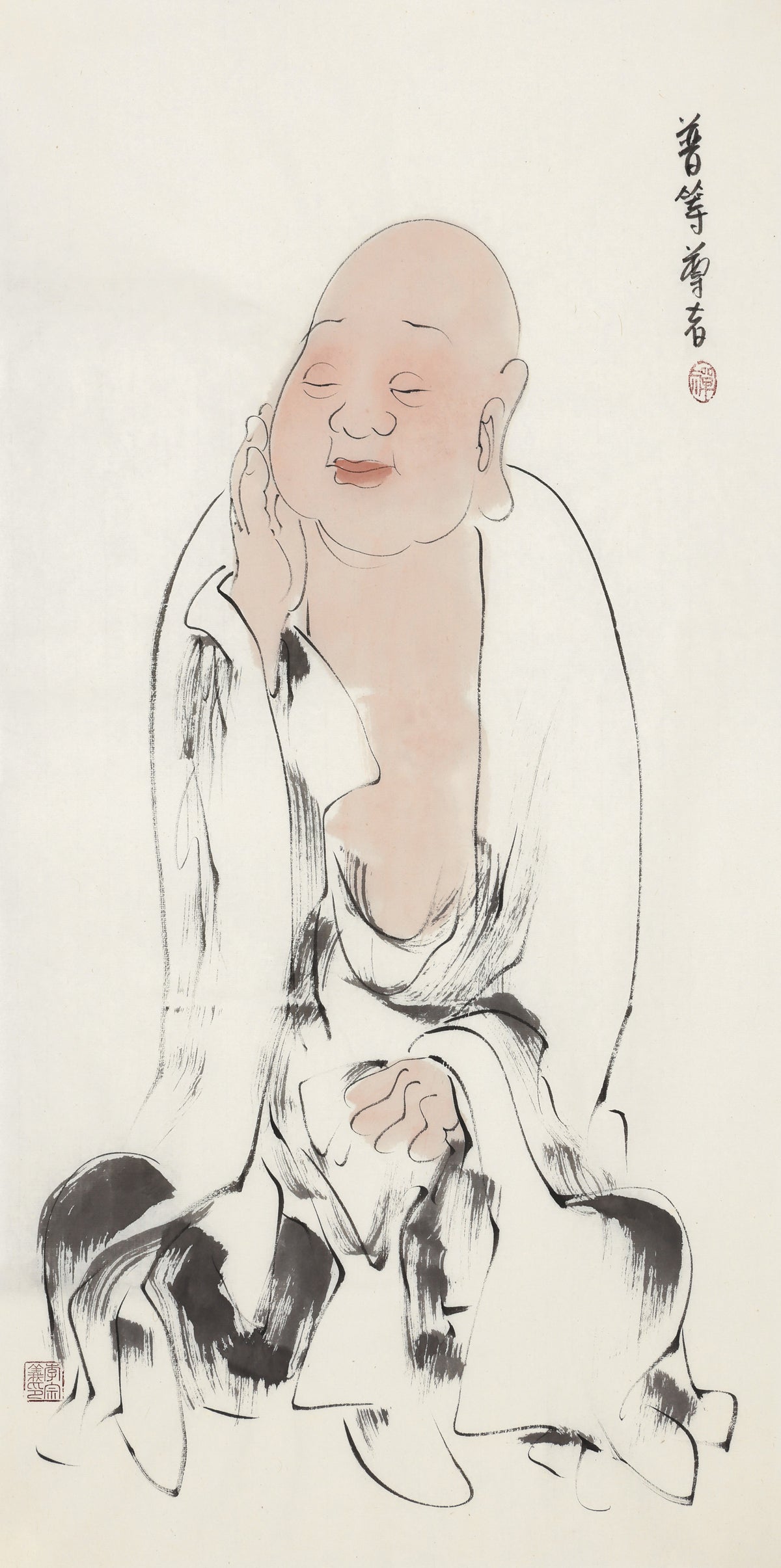 Five Hundred Arhats No.163 The Venerable Universal Equality, Li Zongyi hand-painted Chinese ink Zen figure