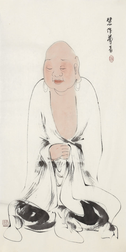 Five Hundred Arhats No.164 The Venerable Wisdom-Worker, Li Zongyi hand-painted Chinese ink Zen figure