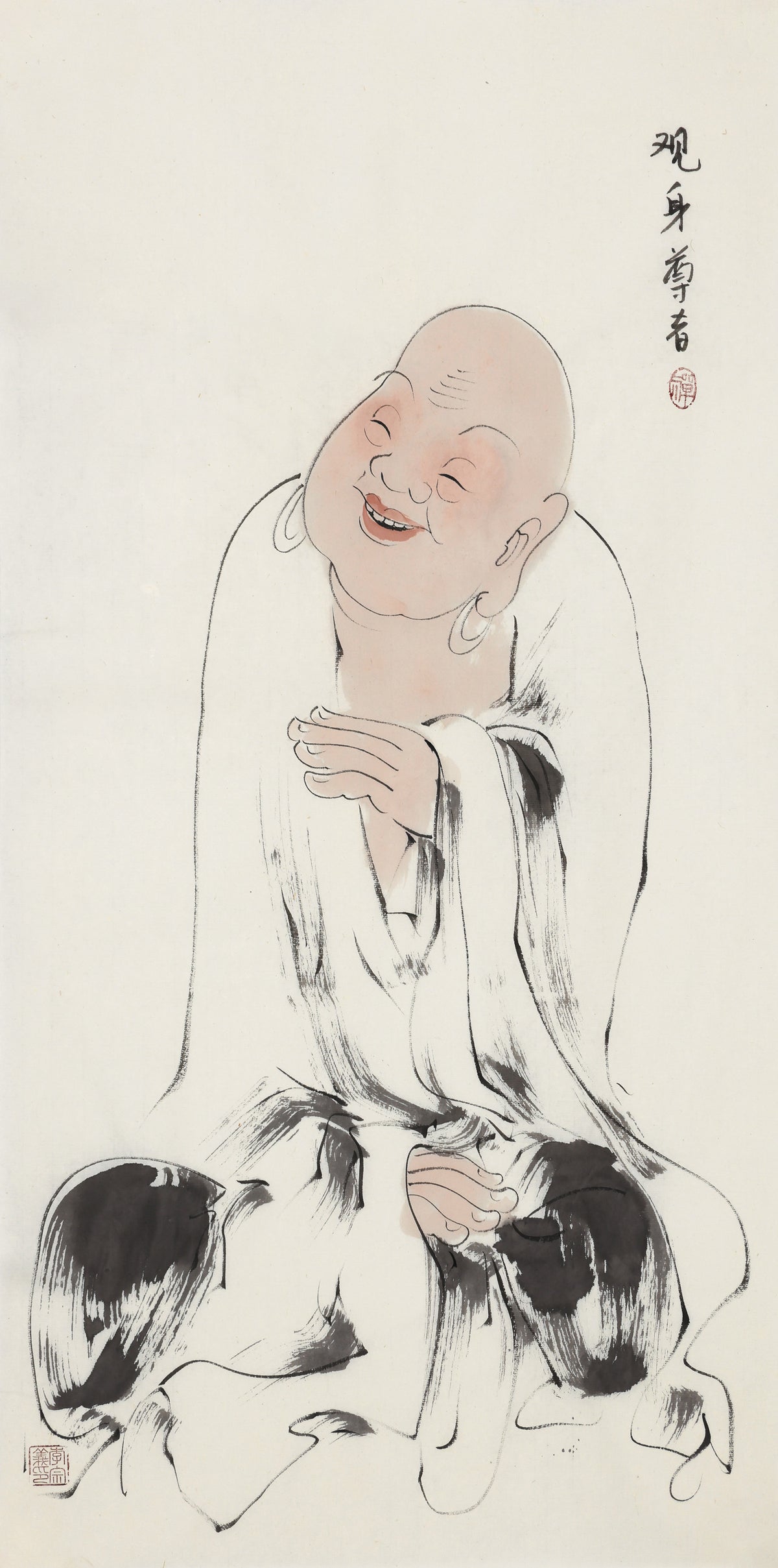 五百羅漢 第169尊 観身尊者 李宗義手描き水墨の禅人物画