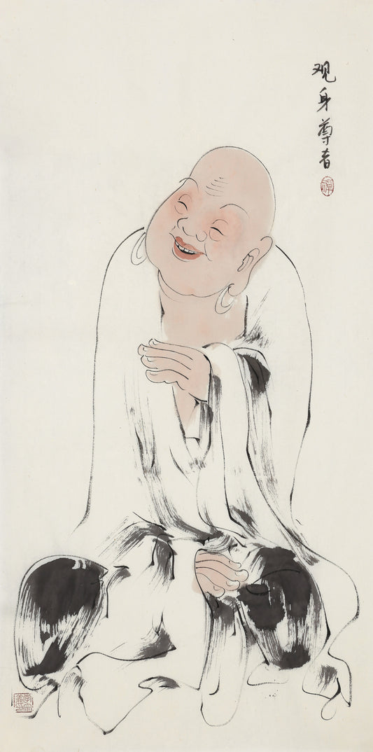 Five Hundred Arhats No.169 The Venerable Contemplator of the Body, Li Zongyi hand-painted Chinese ink Zen figure