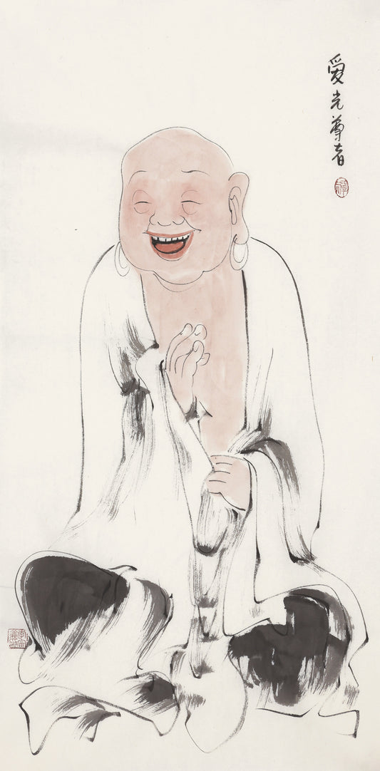五百罗汉第175尊 爱光尊者 李宗义手绘水墨禅意人物画