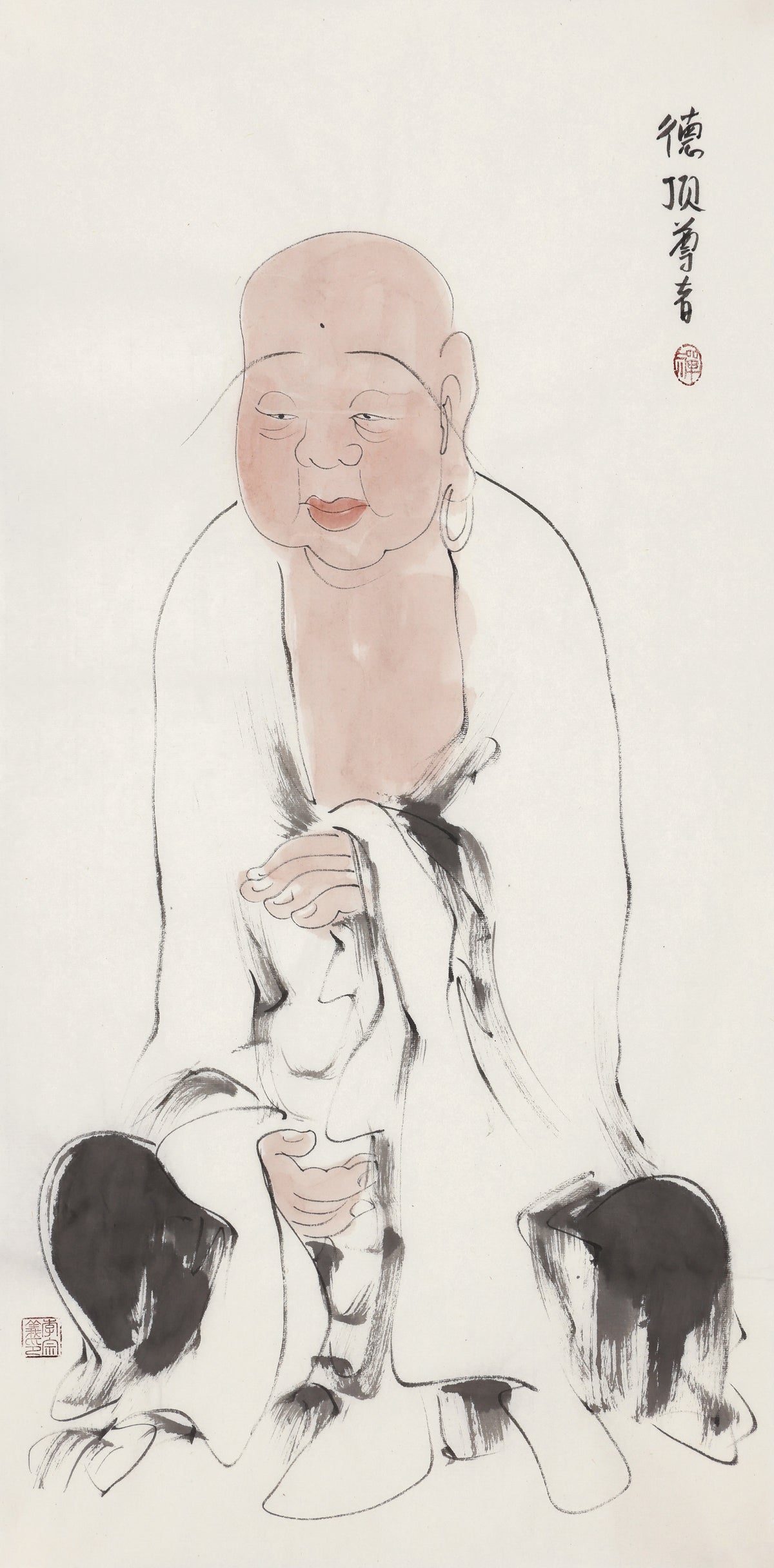 Five Hundred Arhats No.179 The Venerable Summit of Virtue, Li Zongyi hand-painted Chinese ink Zen figure