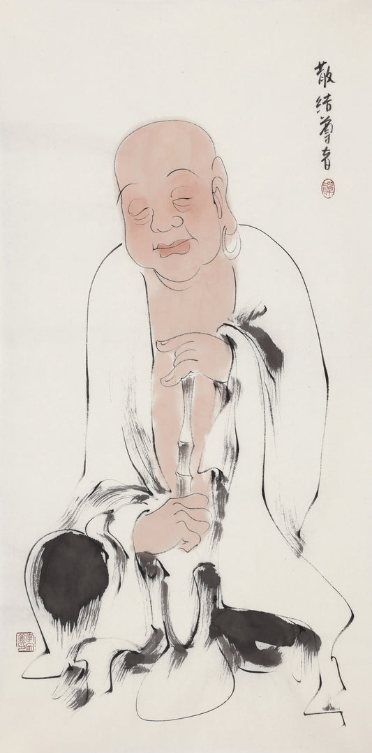 五百罗汉第184尊 散结尊者 李宗义手绘水墨禅意人物画