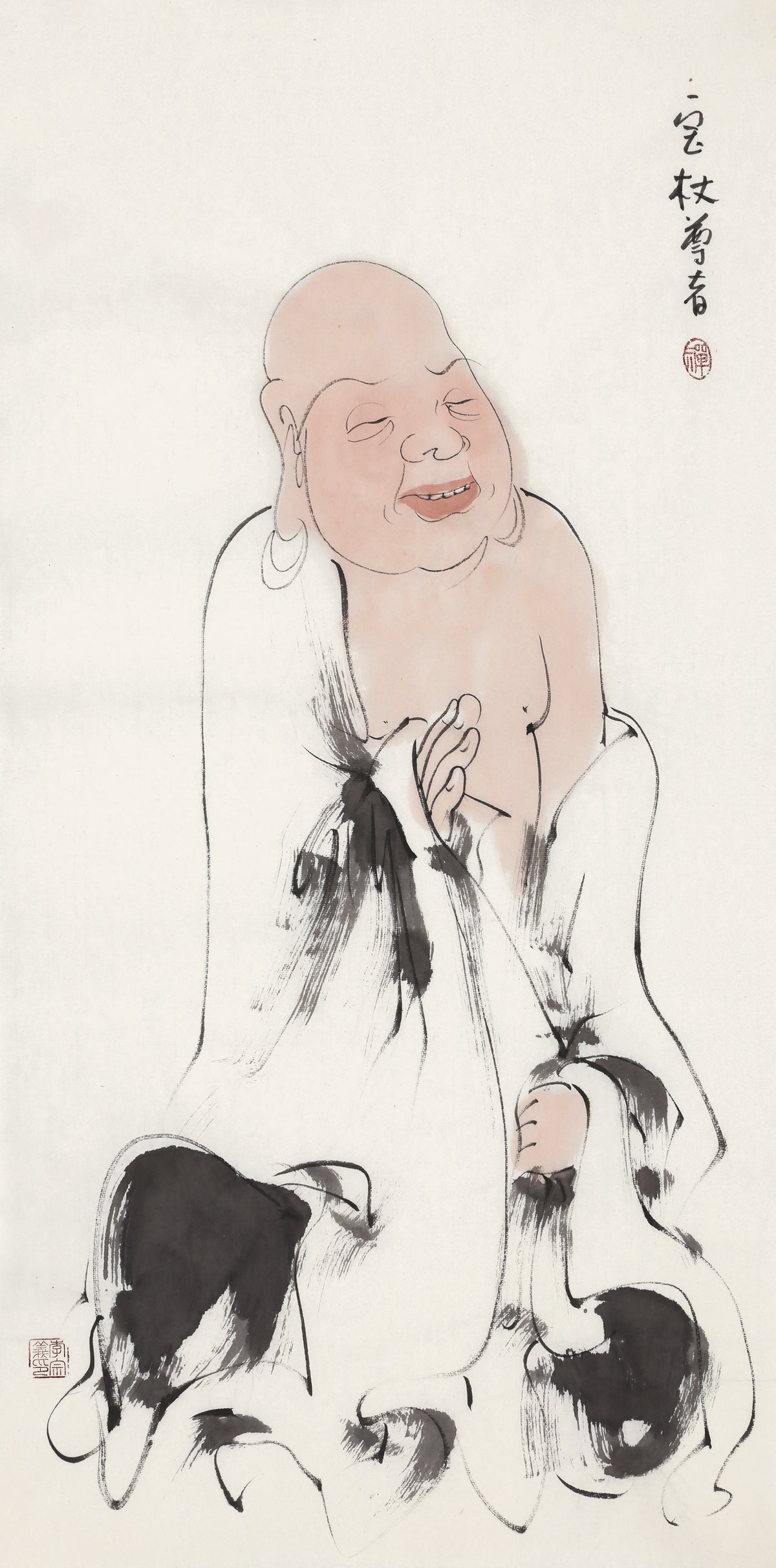Five Hundred Arhats No.189 The Venerable Jewel-Staff, Li Zongyi hand-painted Chinese ink Zen figure