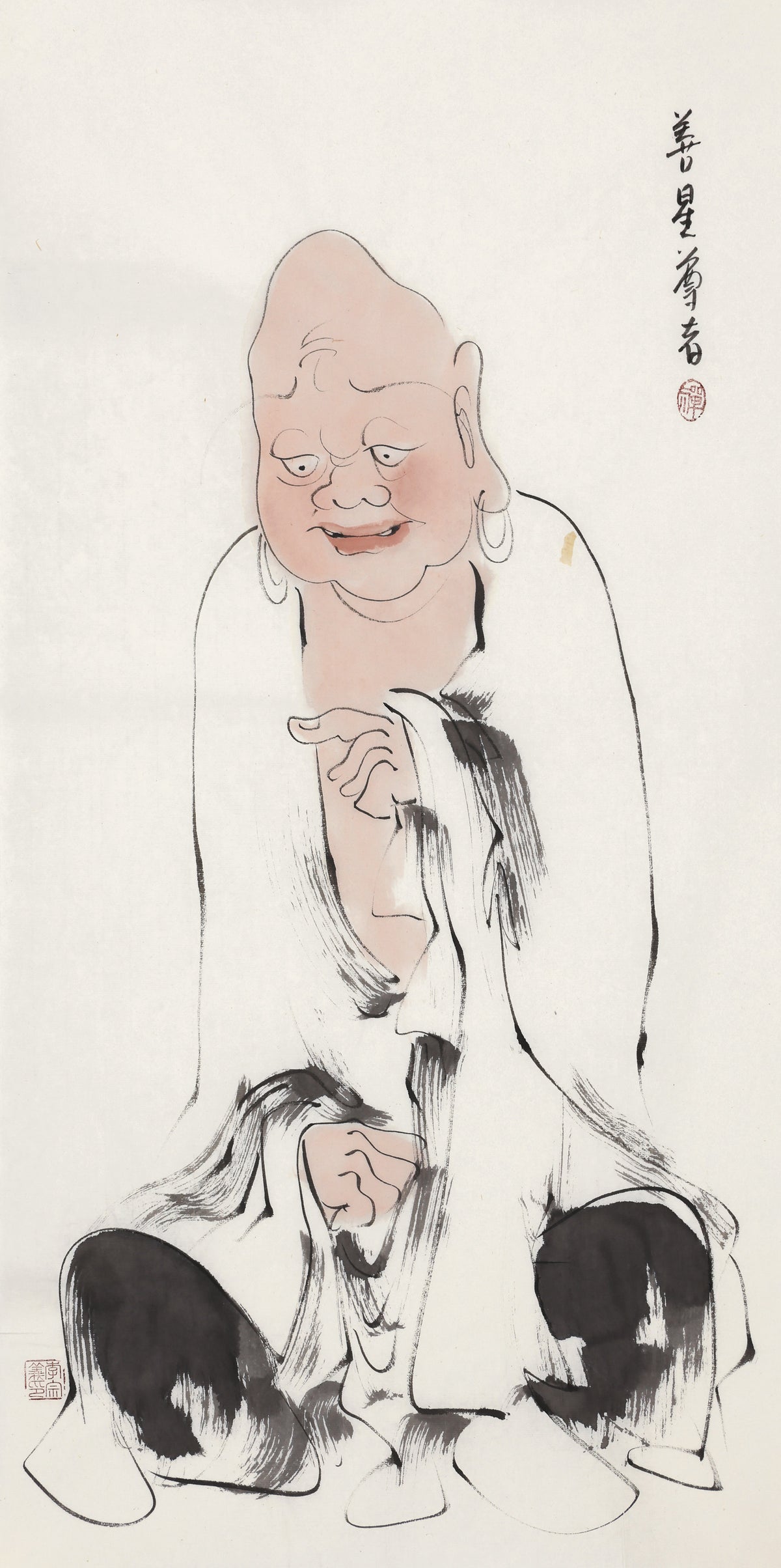 Five Hundred Arhats No.190 The Venerable Sunakṣatra, Li Zongyi hand-painted Chinese ink Zen figure