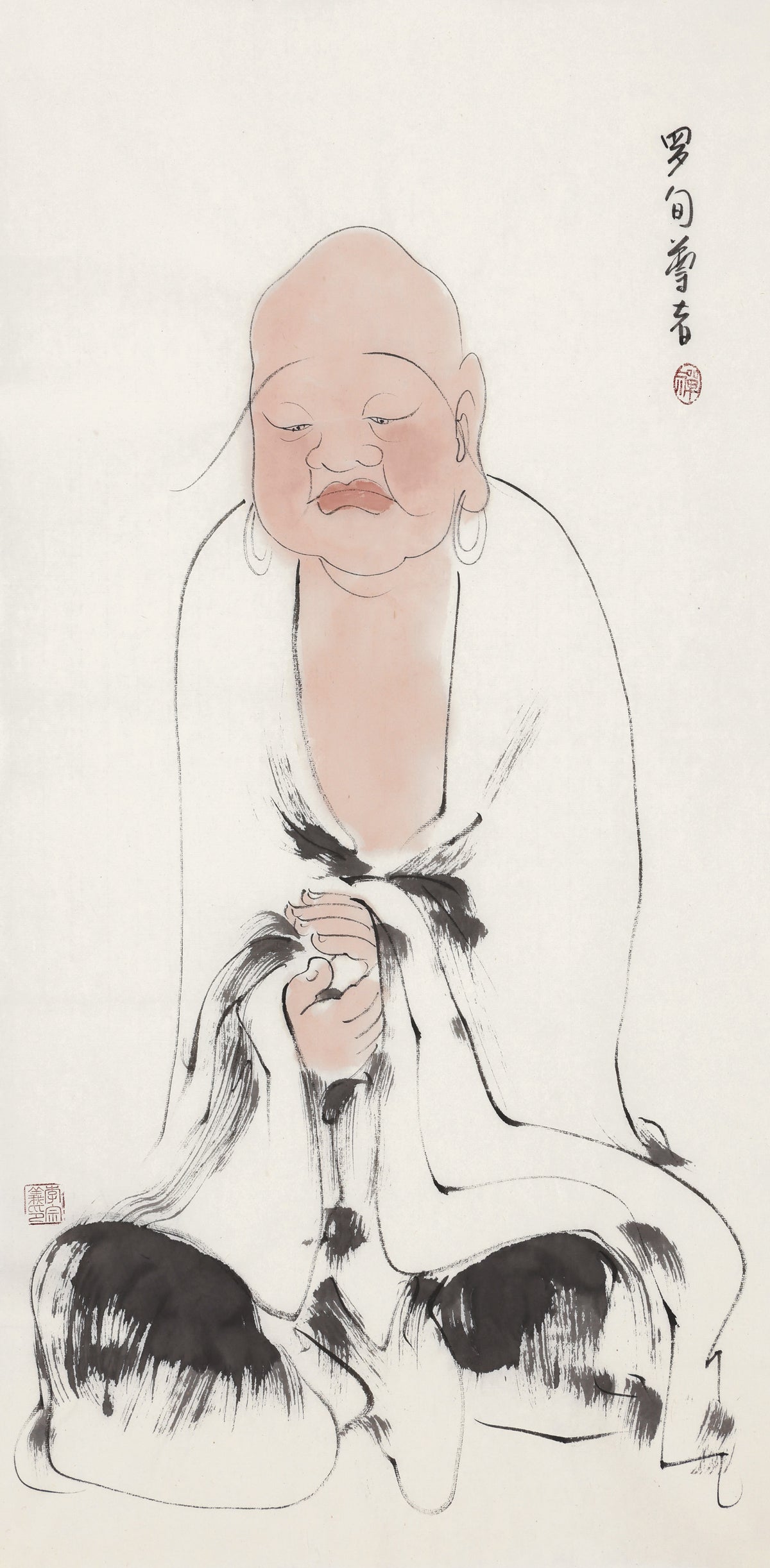 Five Hundred Arhats No.191 The Venerable Luo Xun, Li Zongyi hand-painted Chinese ink Zen figure