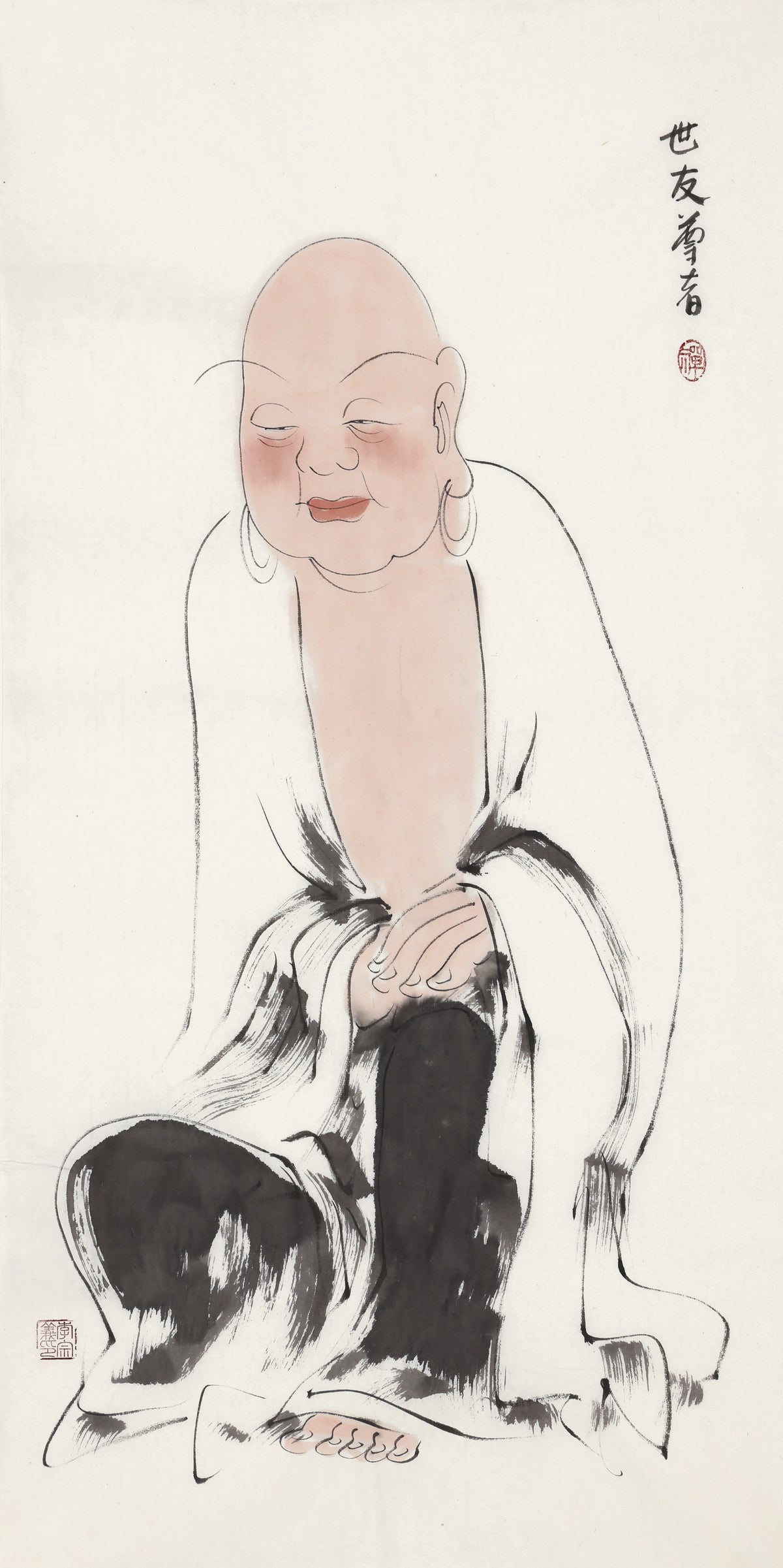 오백나한 제194존 세우 존자(바수미트라), 이종의 수묵 선 인물화