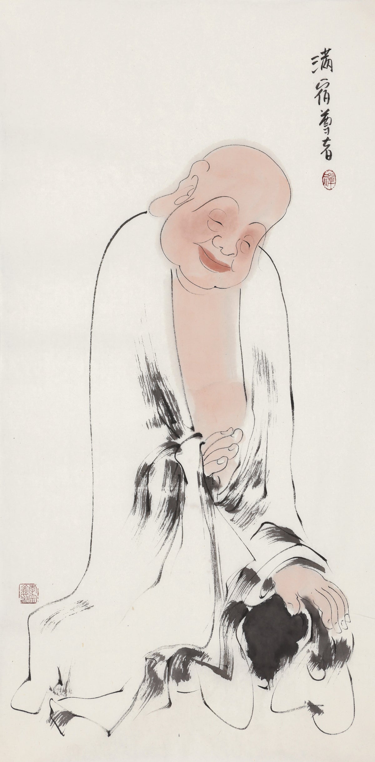Five Hundred Arhats No.195 The Venerable Fulfilled Past, Li Zongyi hand-painted Chinese ink Zen figure