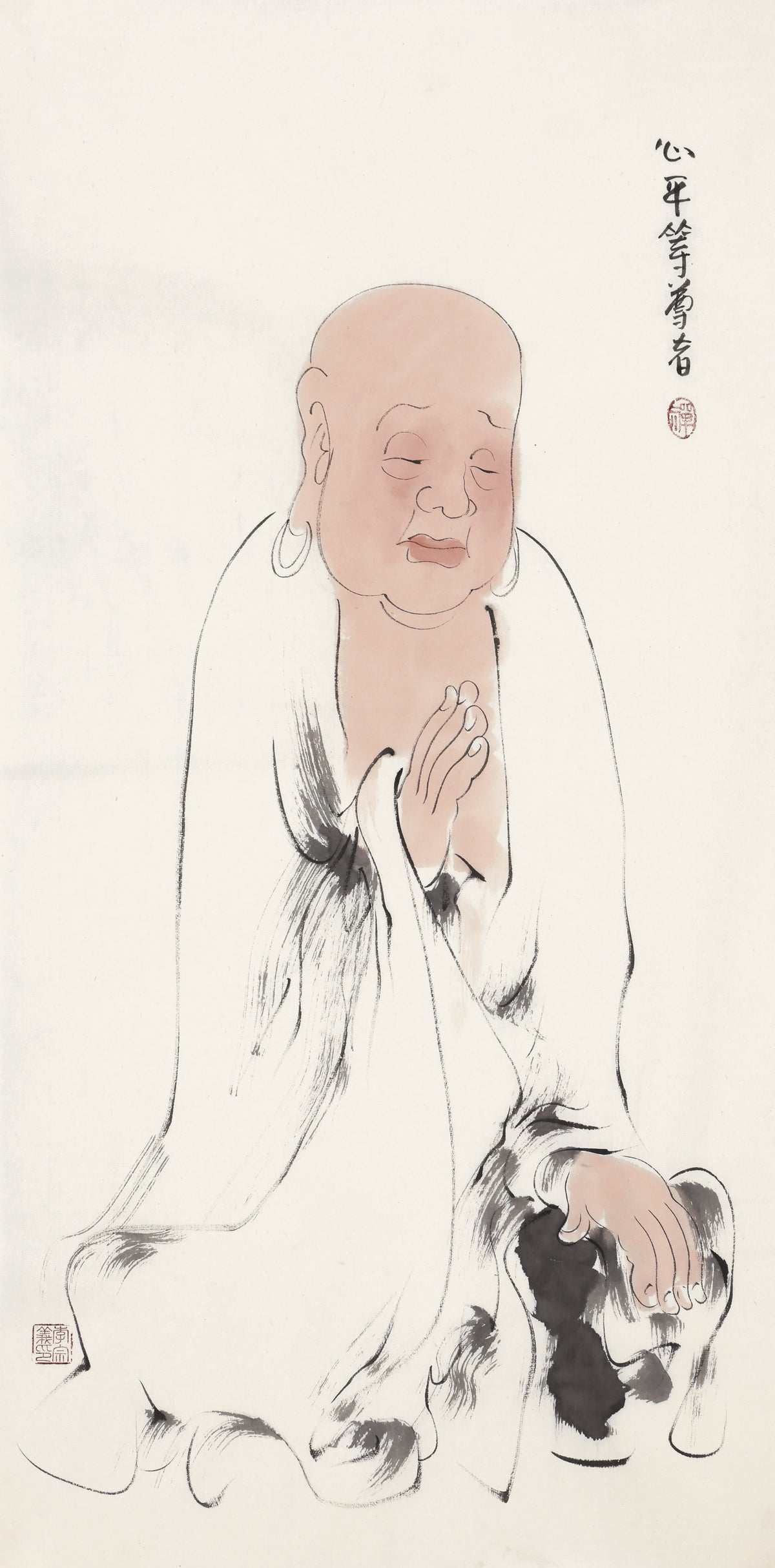 Five Hundred Arhats No.212 The Venerable Equal Heart, Li Zongyi hand-painted Chinese ink Zen figure