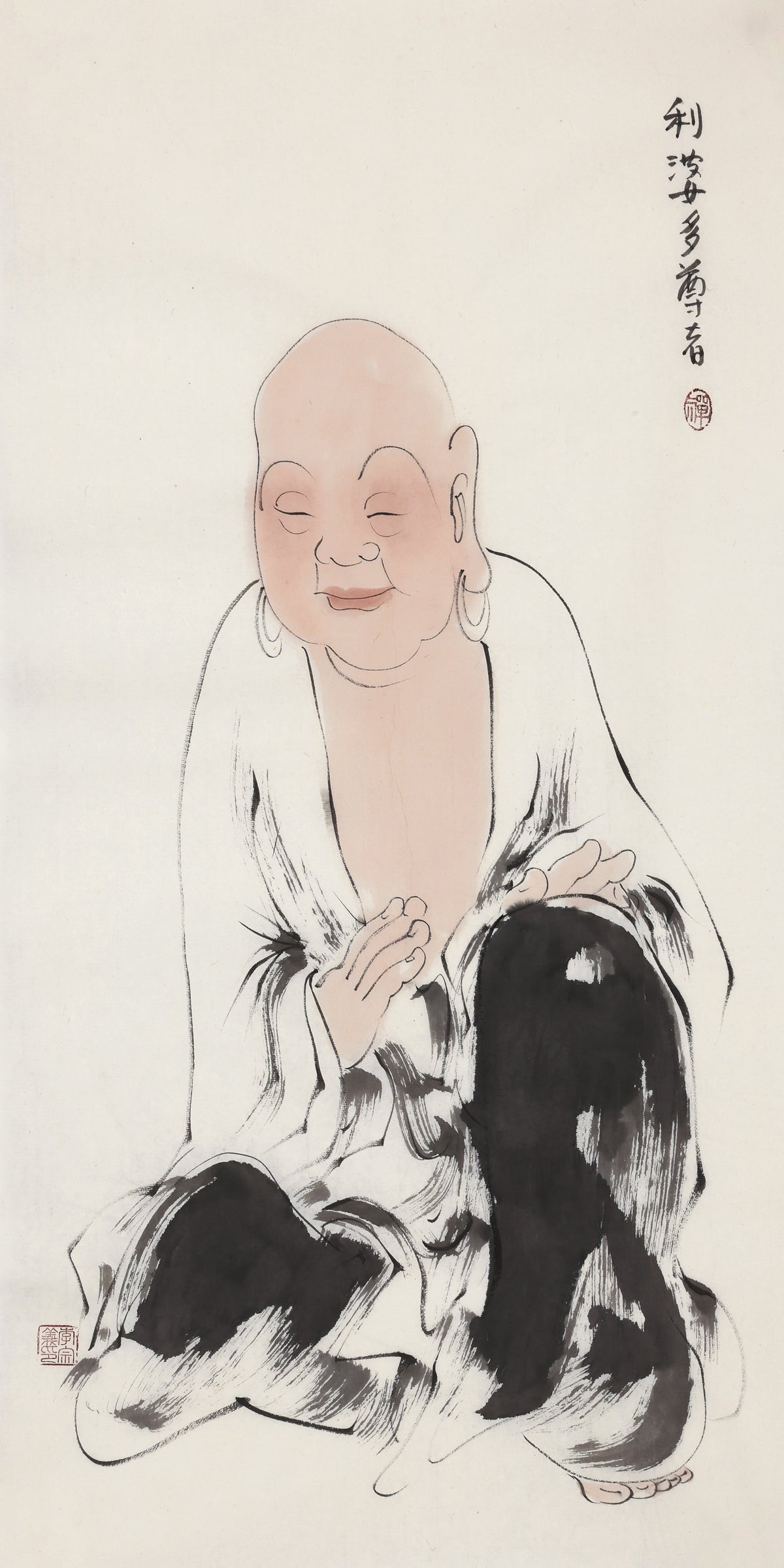 五百羅漢 第219尊 利婆多尊者（レーヴァタ） 李宗義手描き水墨の禅人物画