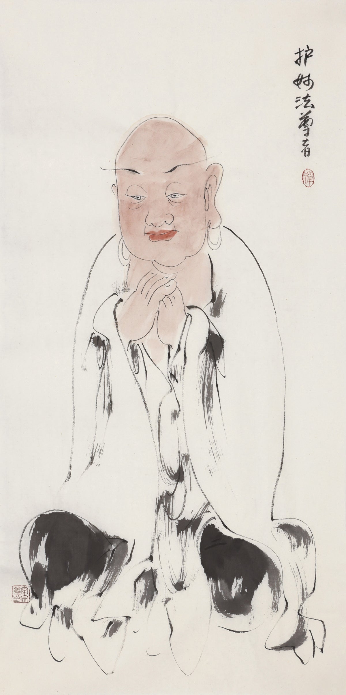 五百罗汉第220尊 护妙法尊者 李宗义手绘水墨禅意人物画