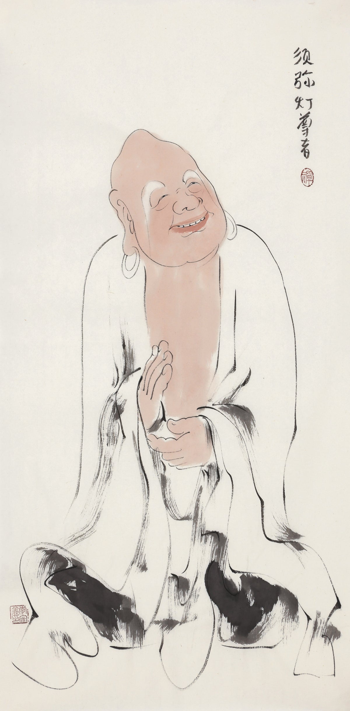 五百羅漢 第222尊 須弥灯尊者（スメル・灯） 李宗義手描き水墨の禅人物画