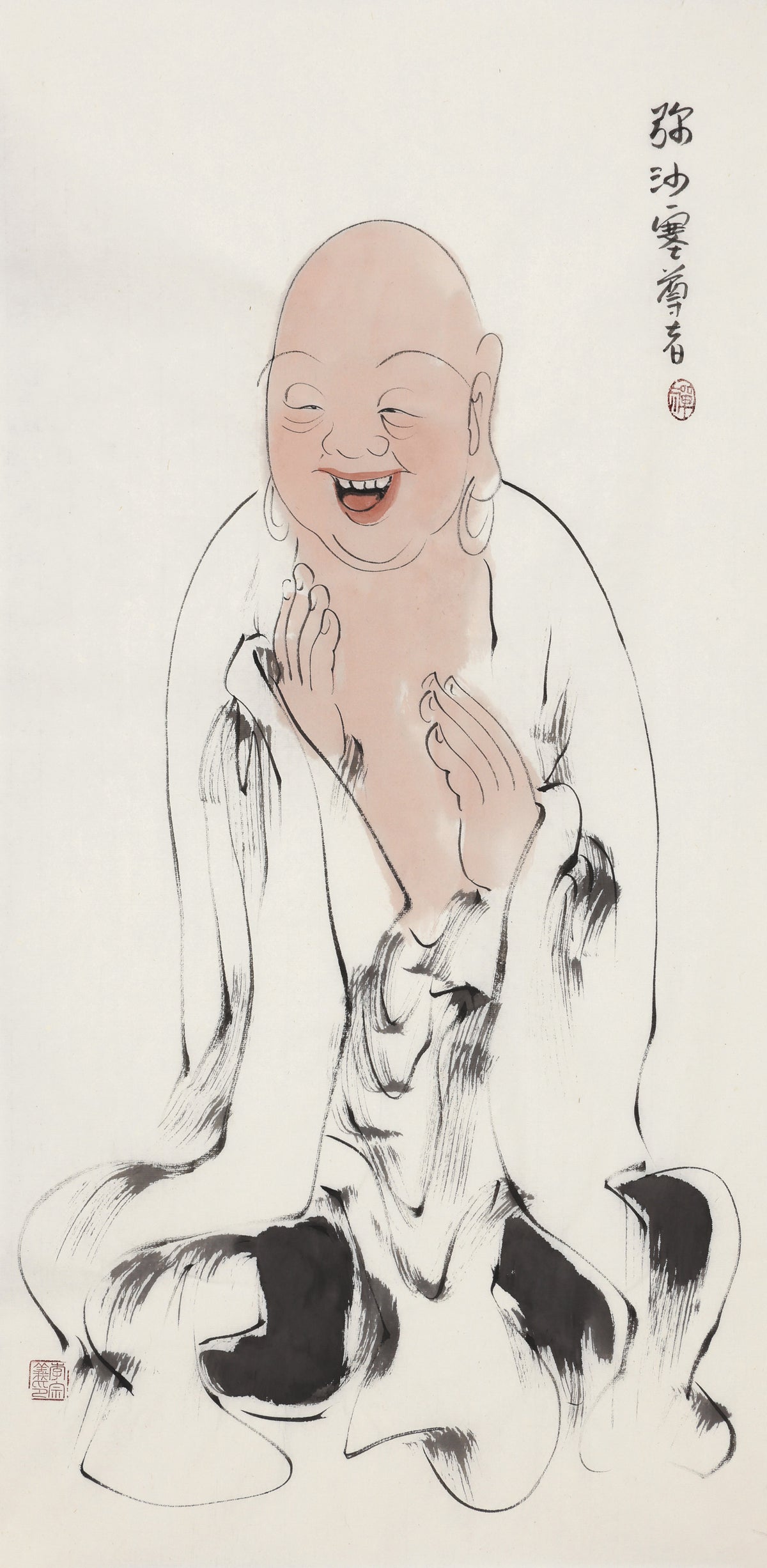 오백나한 제224존 미사색 존자(마히샤사카·화지부), 이종의 수묵 선 인물화