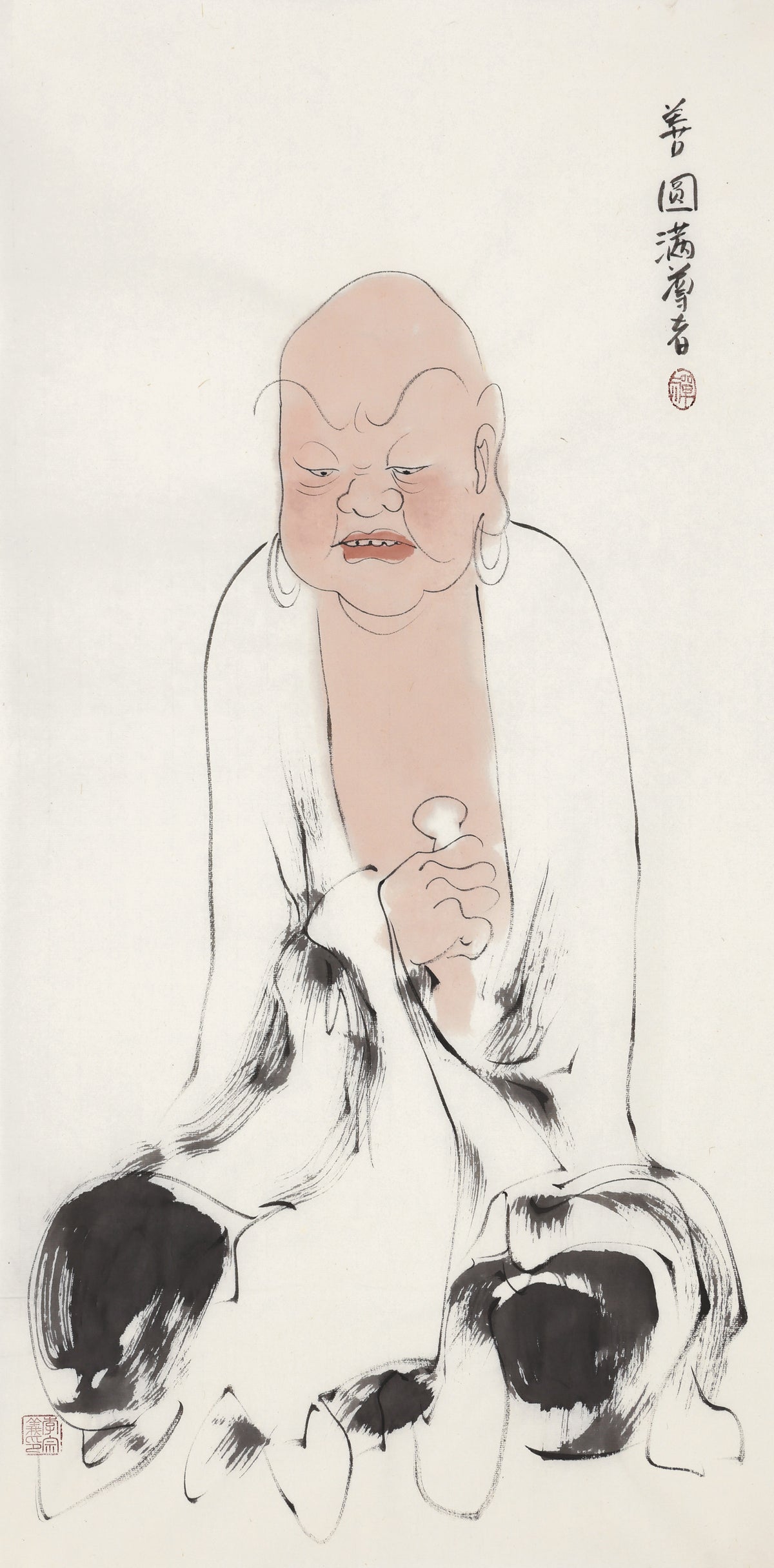 五百羅漢 第225尊 善円満尊者 李宗義手描き水墨の禅人物画