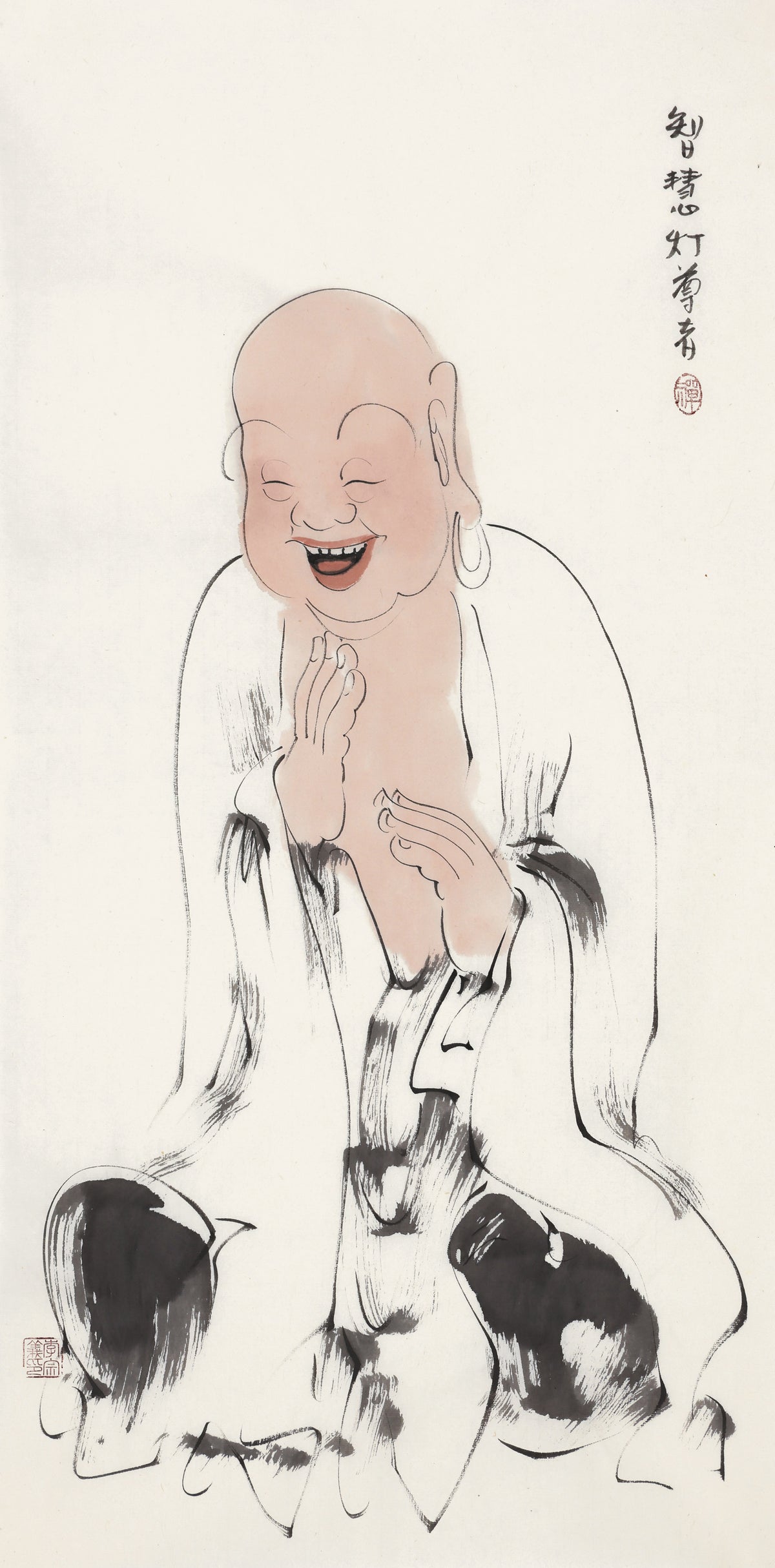 五百羅漢 第227尊 智慧灯尊者 李宗義手描き水墨の禅人物画