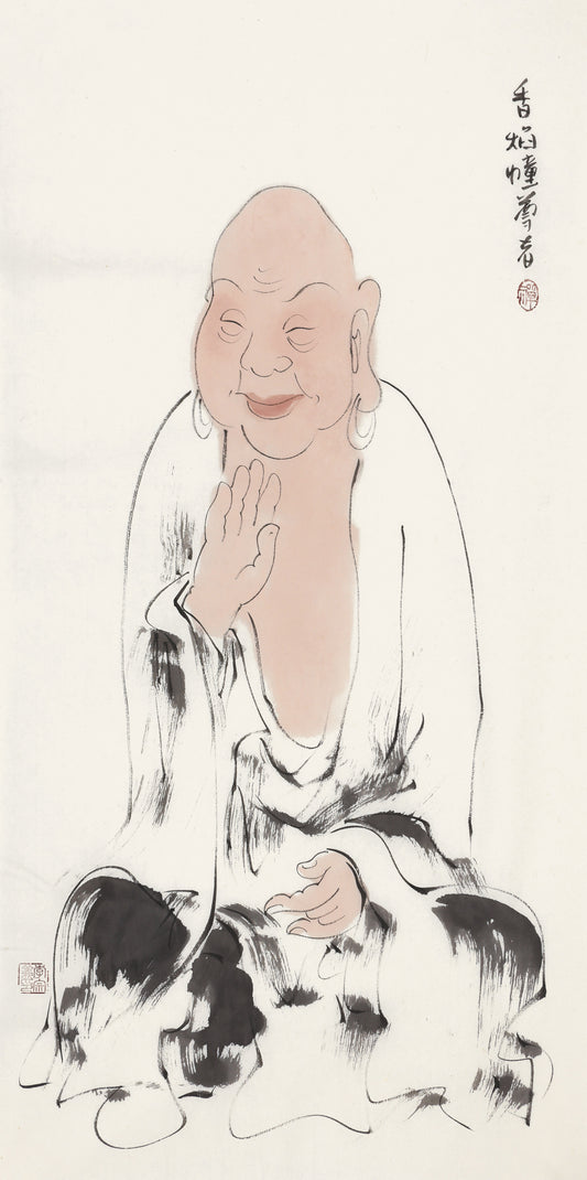 오백나한 제230존 향염당 존자, 손그림 전통 수묵 선 인물화