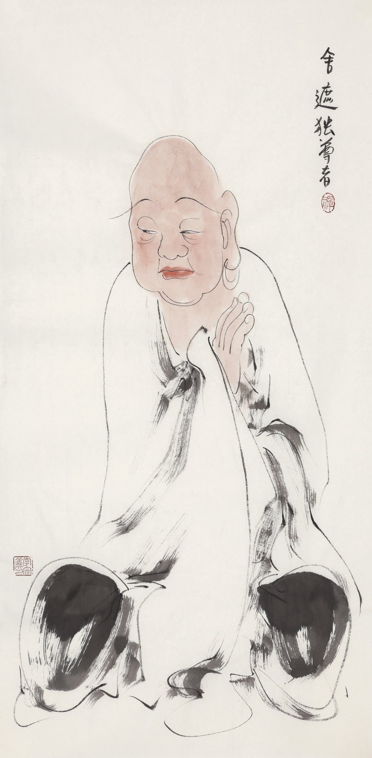五百羅漢 第235尊 舎遮独尊者 李宗義手描き水墨の禅人物画