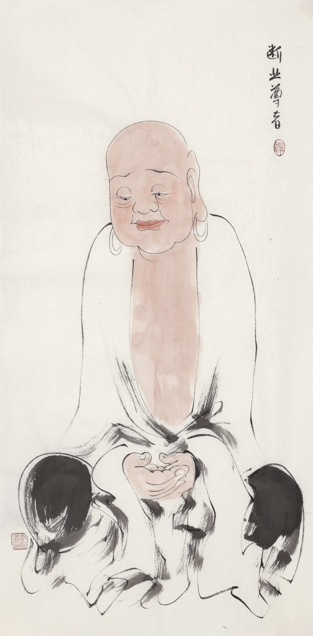 五百罗汉第236尊 断业尊者 李宗义手绘水墨禅意人物画