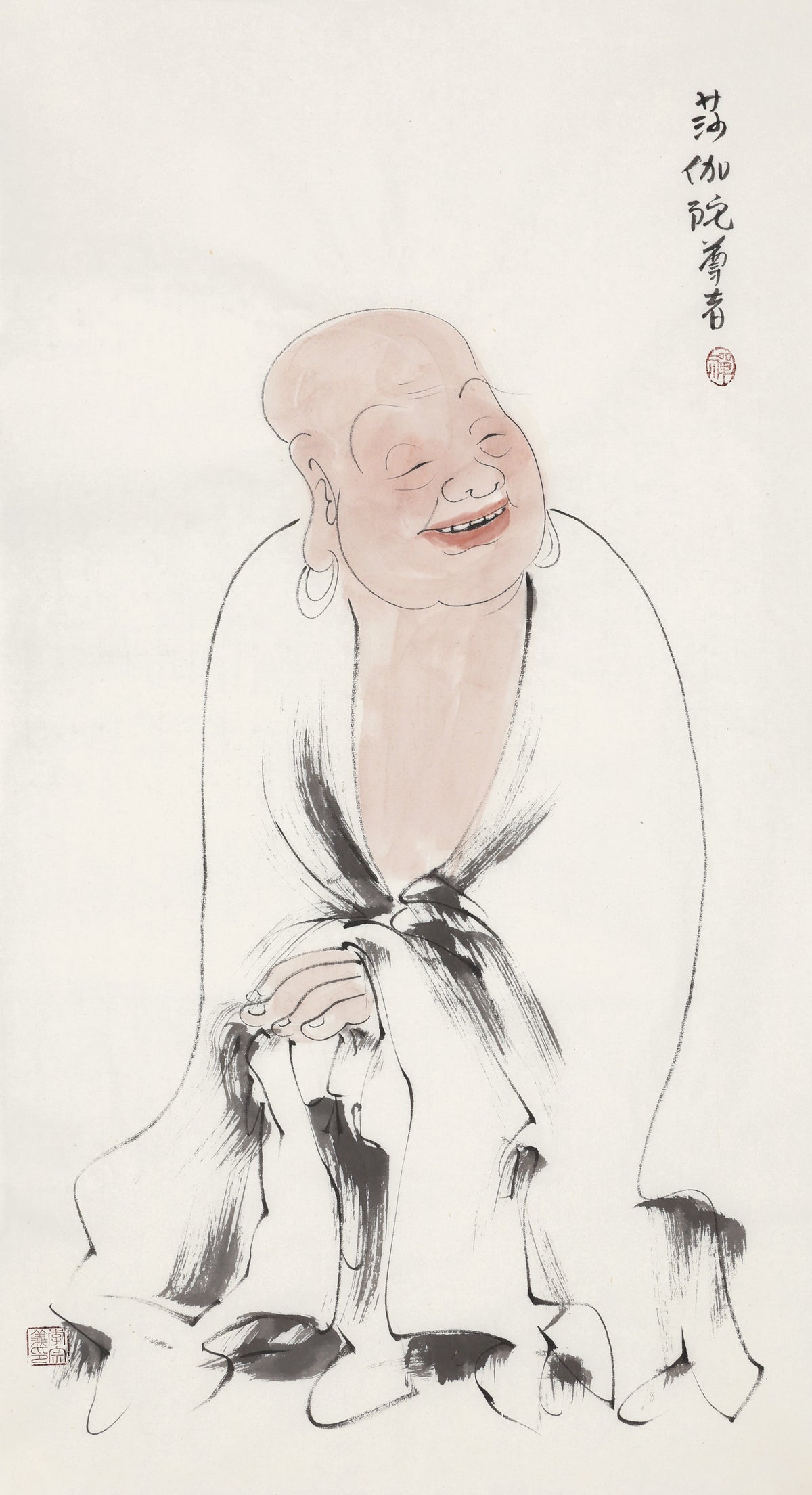 Five Hundred Arhats No.239 The Venerable Svāgata, Li Zongyi hand-painted Chinese ink Zen figure