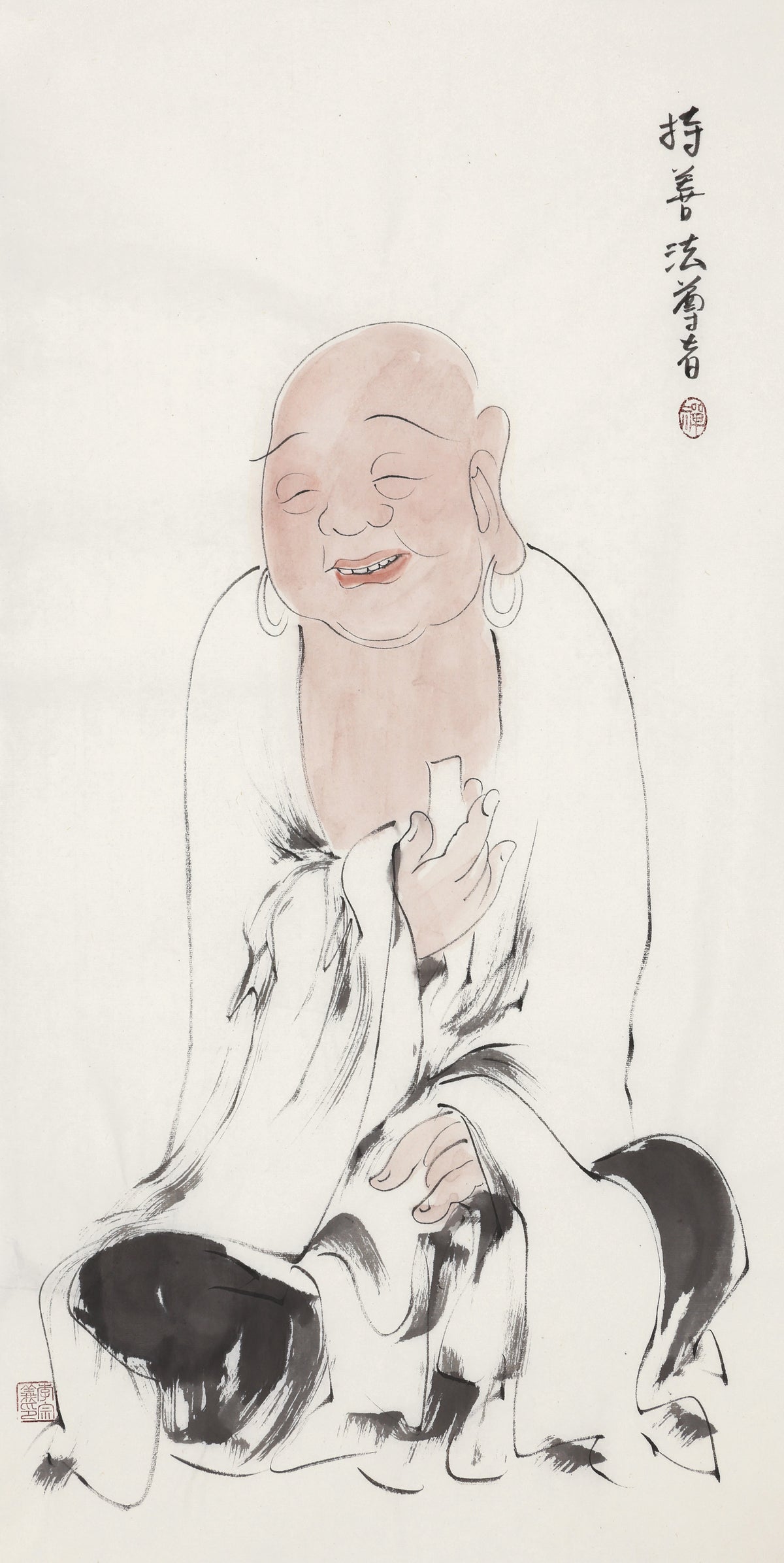 五百罗汉第241尊 持善法尊者 李宗义手绘水墨禅意人物画
