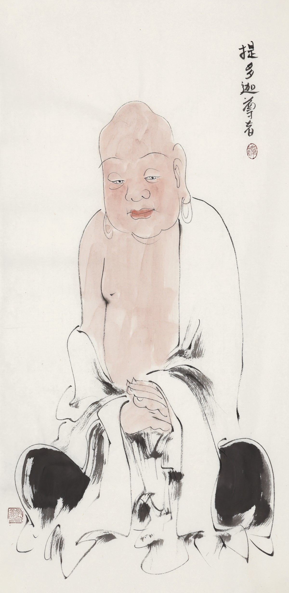 Five Hundred Arhats No.242 The Venerable Dhṛṭaka, Li Zongyi hand-painted Chinese ink Zen figure