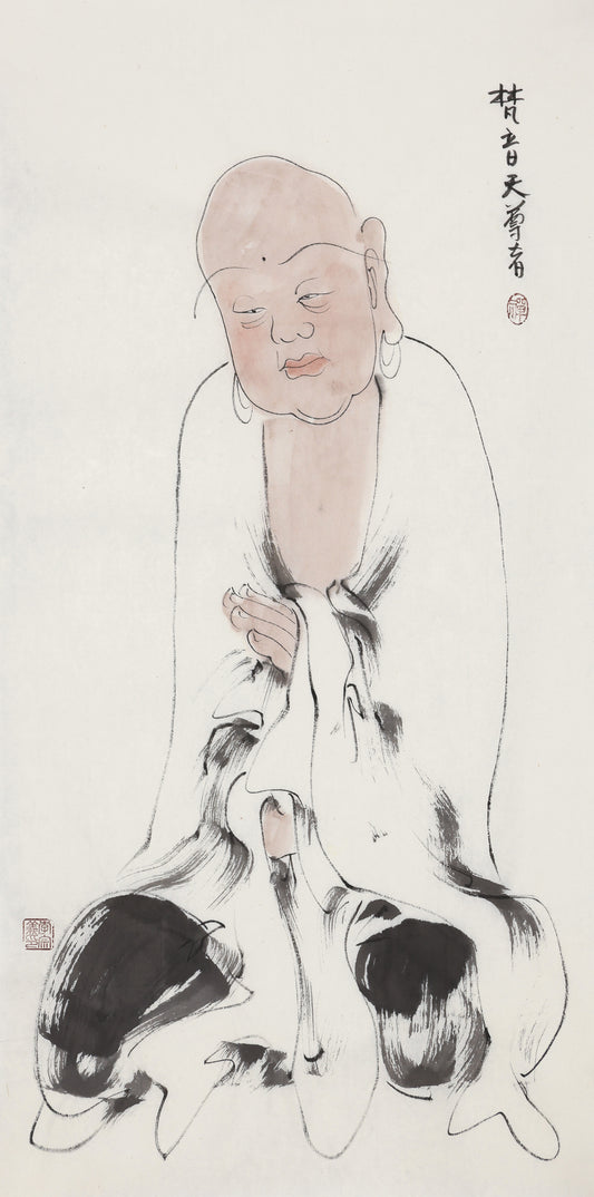 오백나한 제251존 범음천 존자, 손그림 전통 수묵 선 인물화