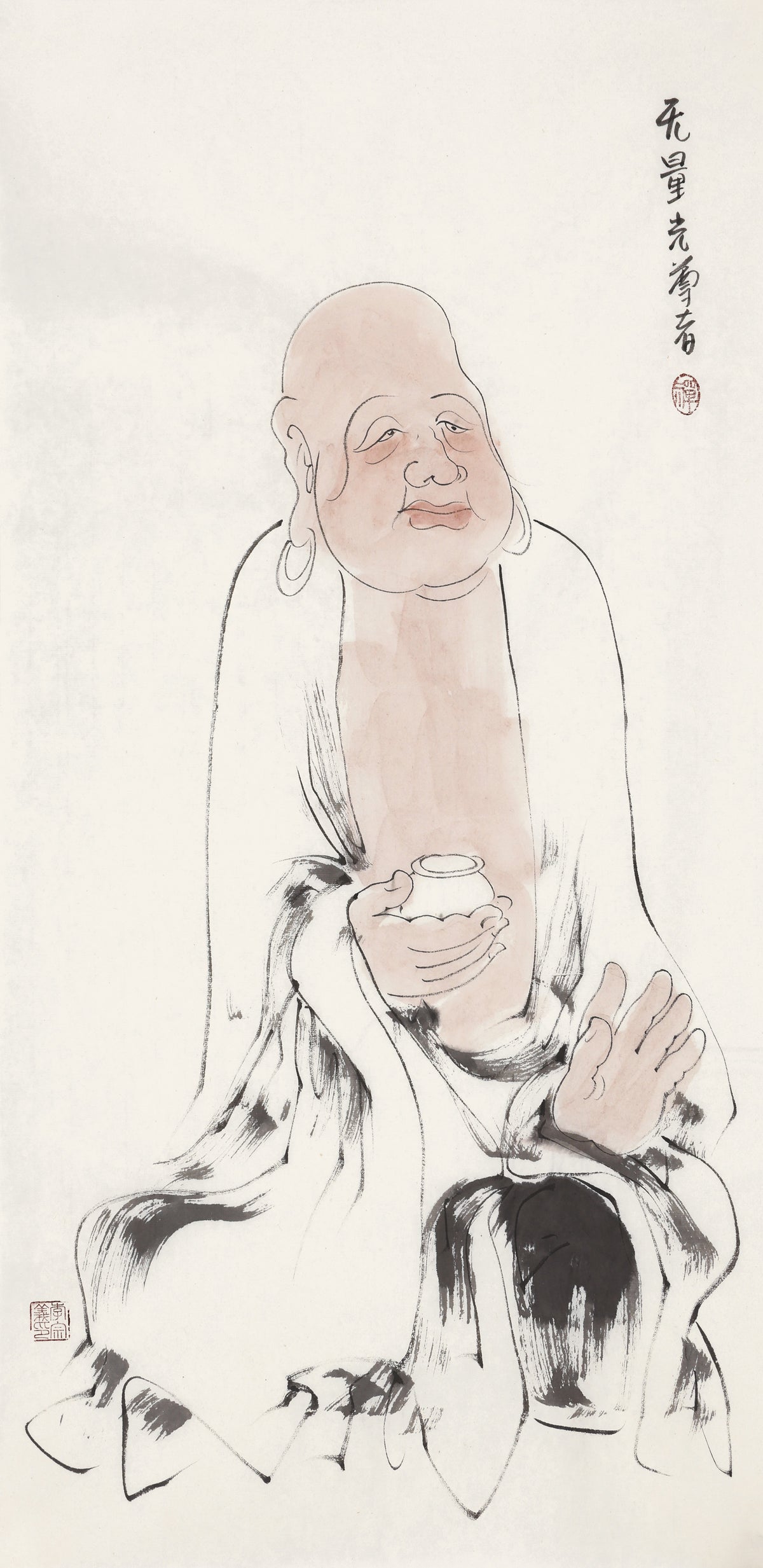 五百罗汉第255尊 无量光尊者 李宗义手绘水墨禅意人物画