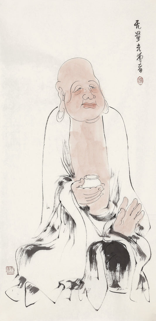 五百罗汉第255尊 无量光尊者 李宗义手绘水墨禅意人物画