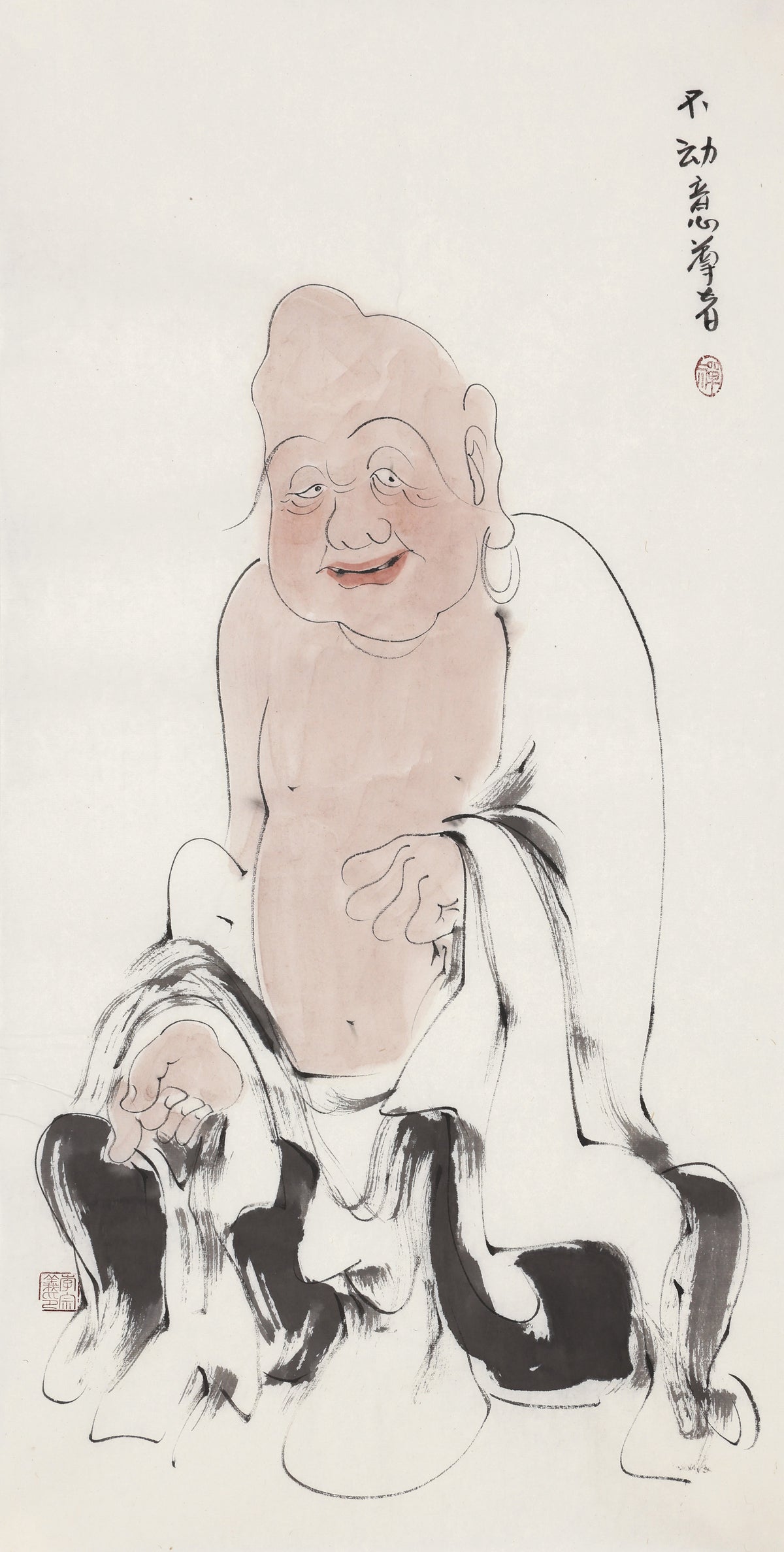 Five Hundred Arhats No.256 The Venerable Unmoving Mind, Li Zongyi hand-painted Chinese ink Zen figure