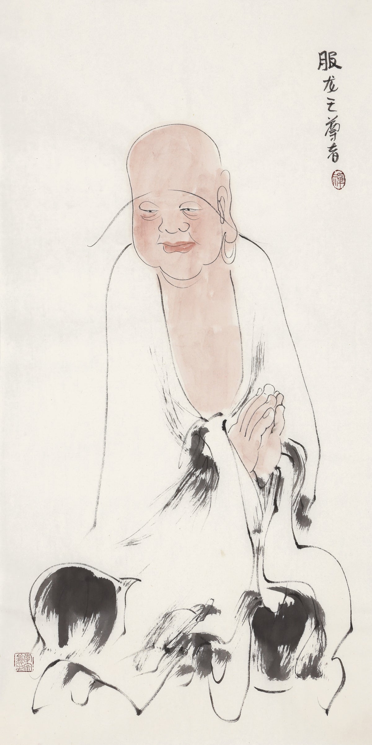 오백나한 제294존 복룡왕 존자, 이종의 수묵 선 인물화