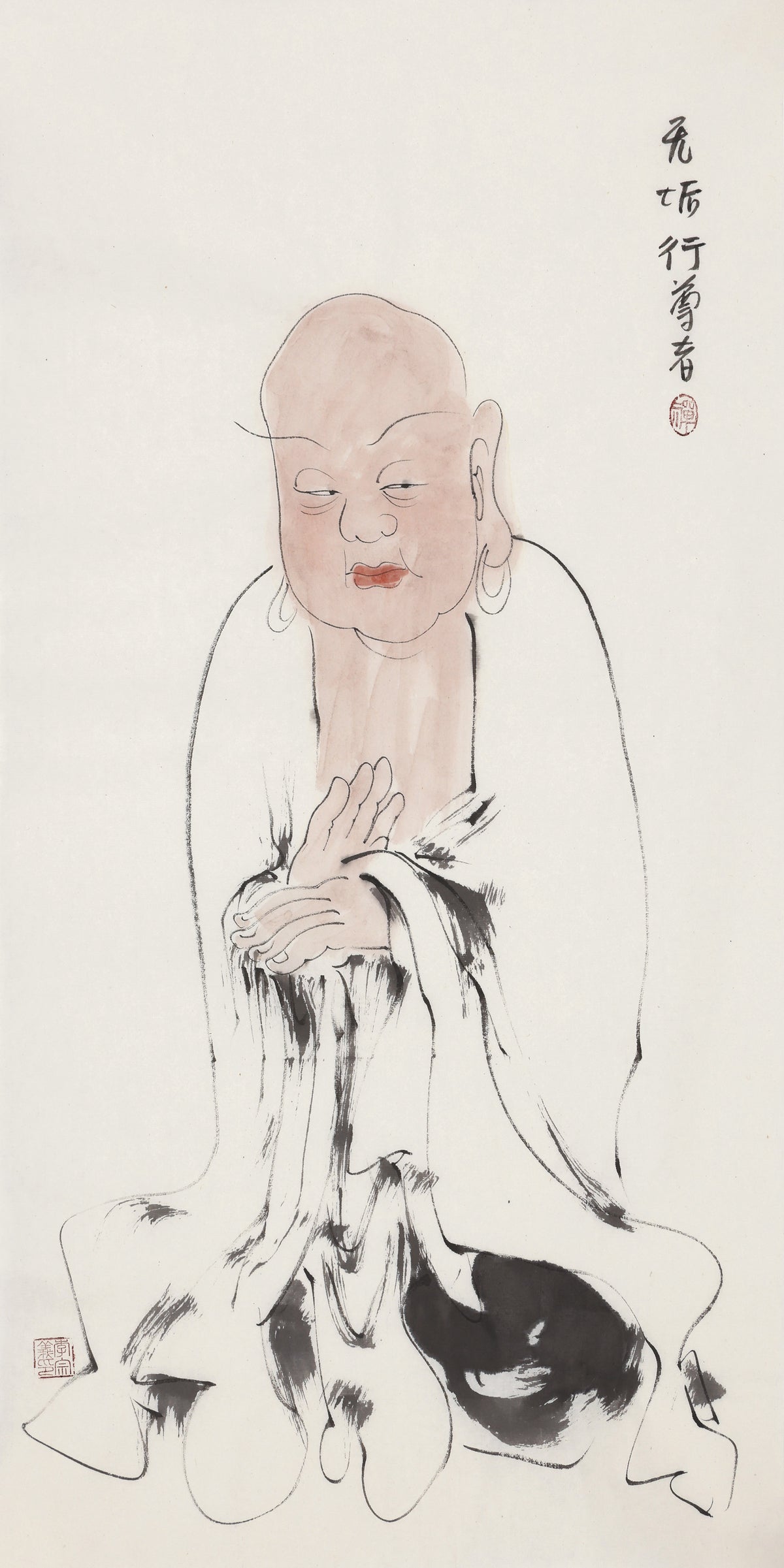 Five Hundred Arhats No.301 The Venerable Stainless Conduct, Li Zongyi hand-painted Chinese ink Zen figure