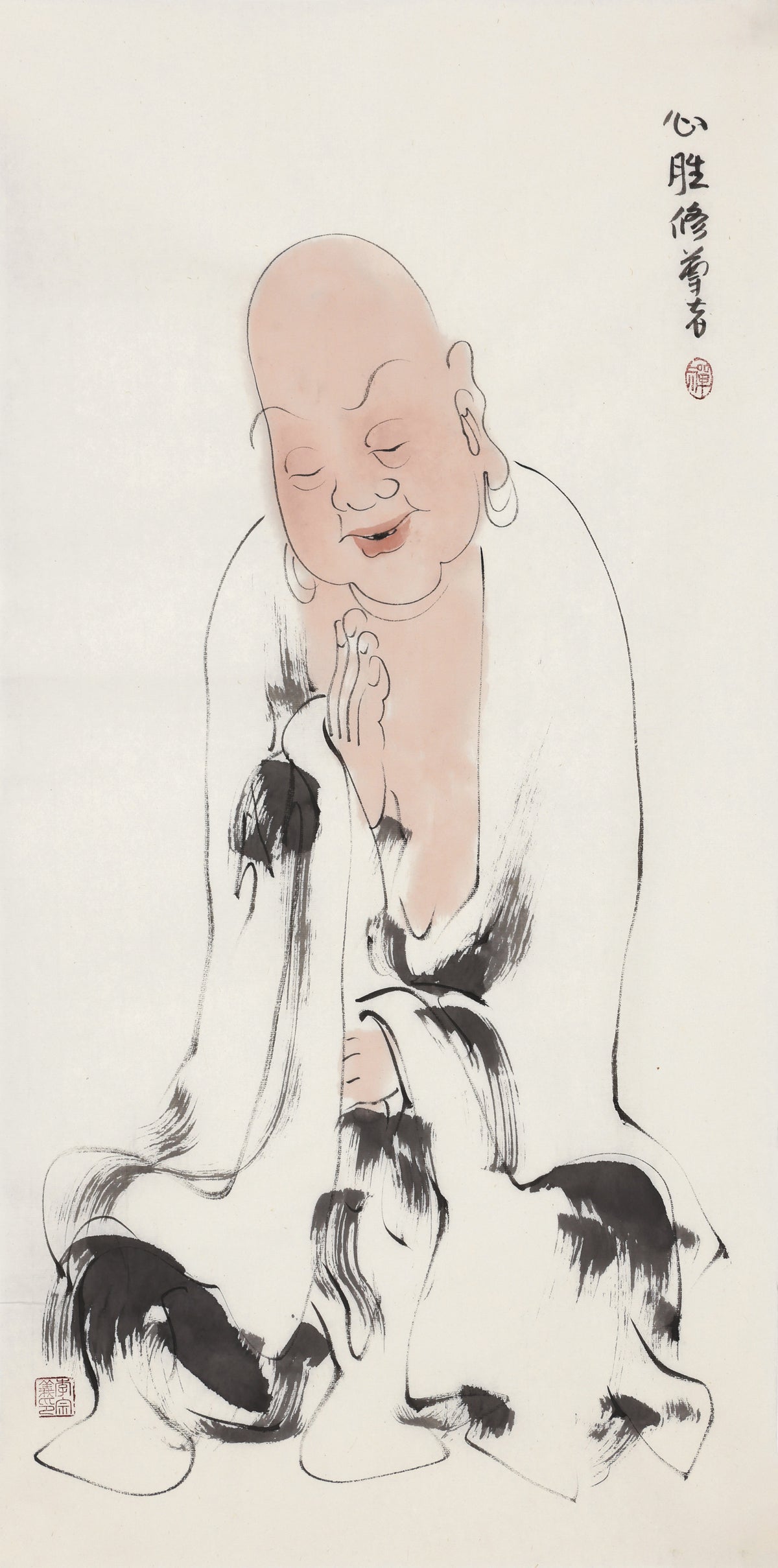 五百罗汉第310尊 心胜修尊者 李宗义手绘水墨禅意人物画