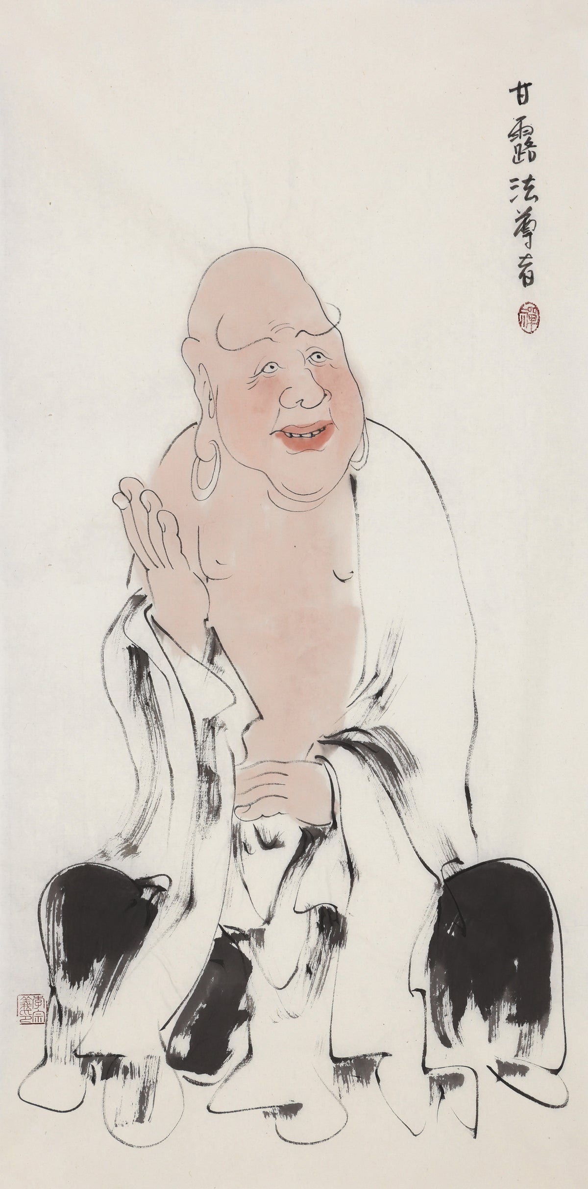 Five Hundred Arhats No.325 The Venerable Dharma as Ambrosia, Li Zongyi hand-painted Chinese ink Zen figure