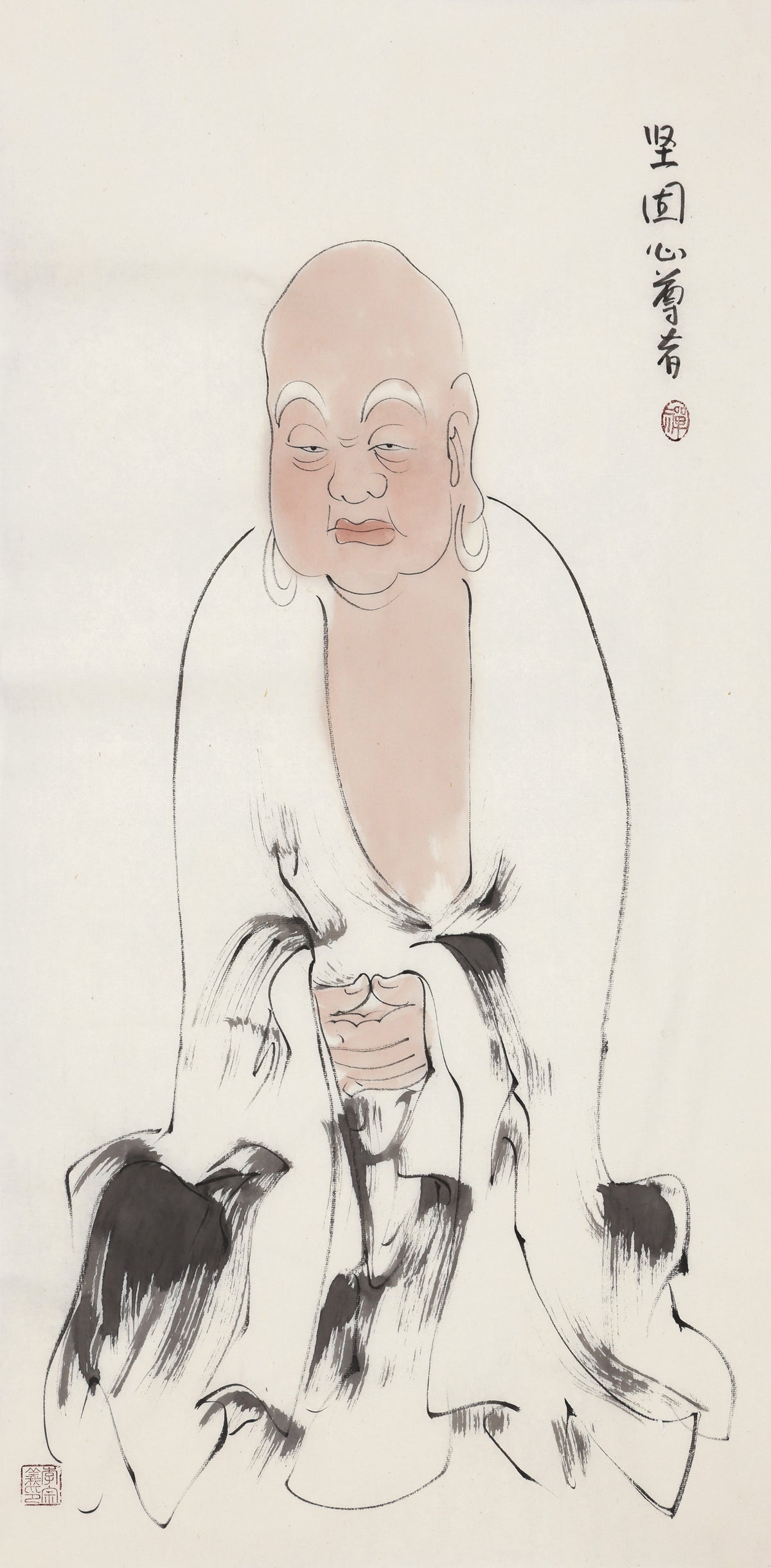 Five Hundred Arhats No.331 The Venerable Steadfast Heart, Li Zongyi hand-painted Chinese ink Zen figure