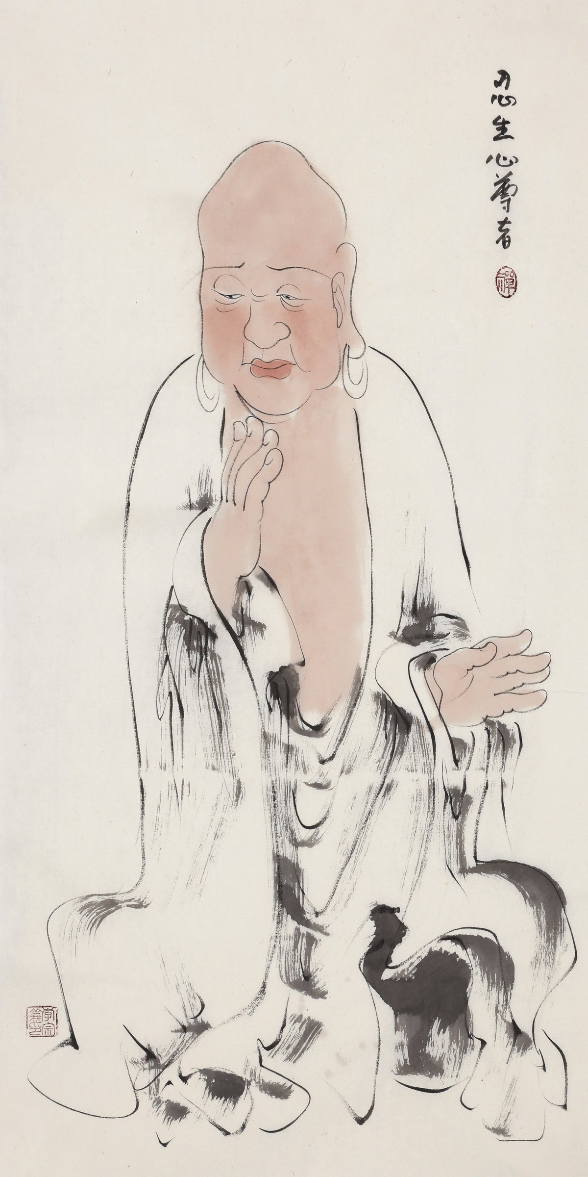 五百羅漢 第338尊 忍生心尊者 李宗義手描き水墨の禅人物画