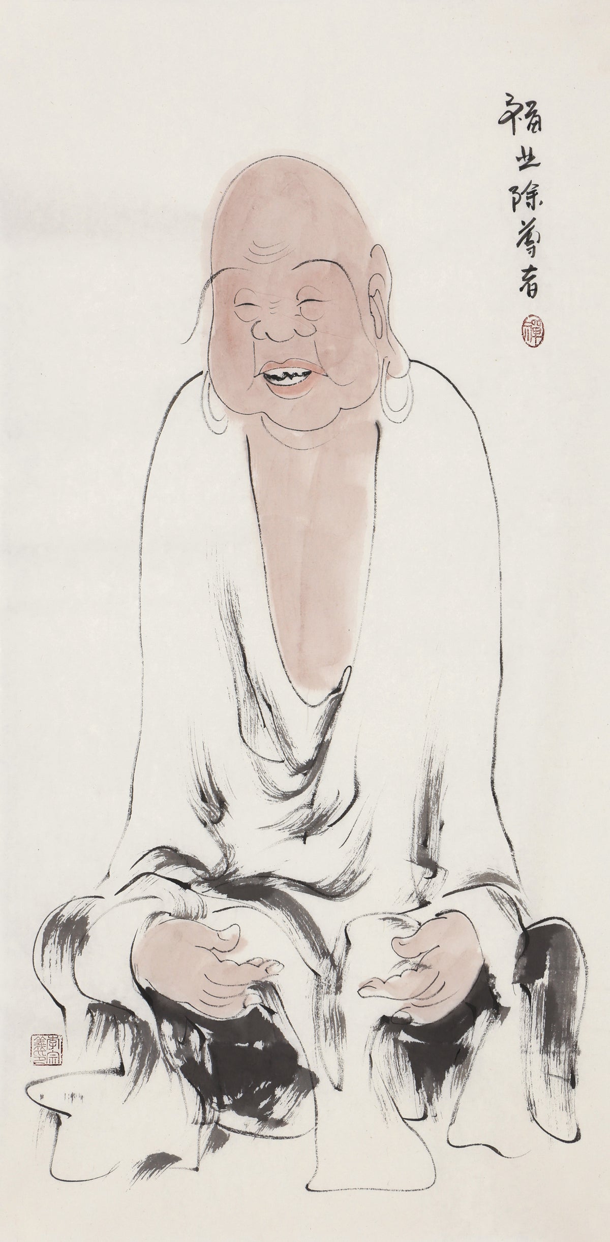 五百罗汉第348尊 福业除尊者 李宗义手绘水墨禅意人物画
