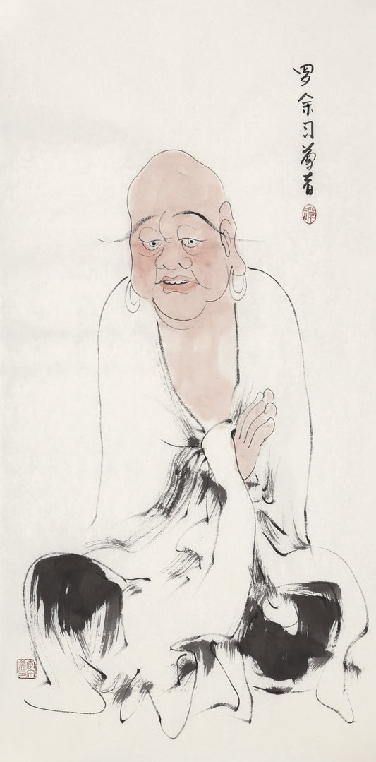 Five Hundred Arhats No.349 The Venerable Gathering Residual Traces, Li Zongyi hand-painted Chinese ink Zen figure