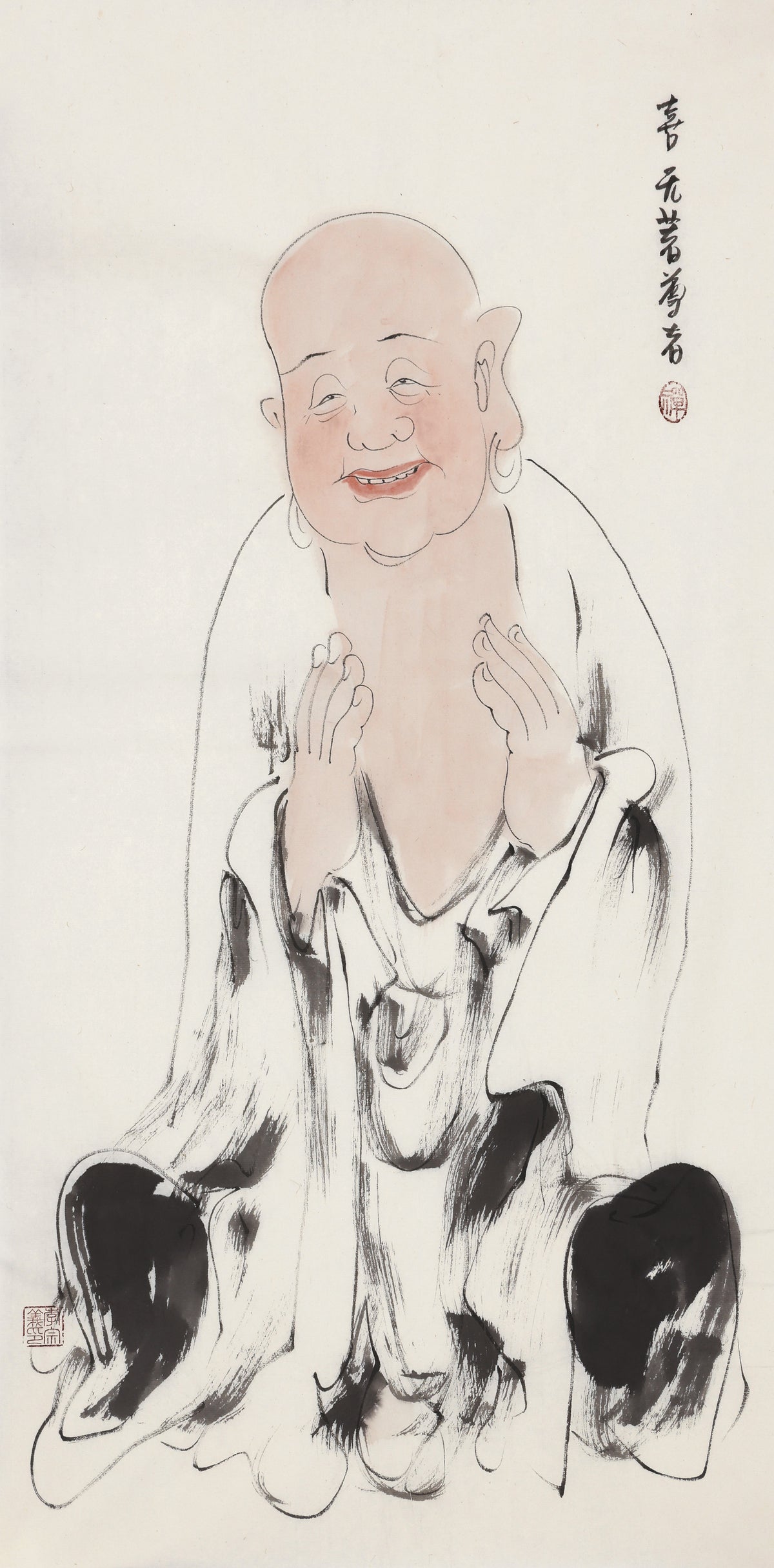 Five Hundred Arhats No.353 The Venerable Joyful Without Attachment, Li Zongyi hand-painted Chinese ink Zen figure