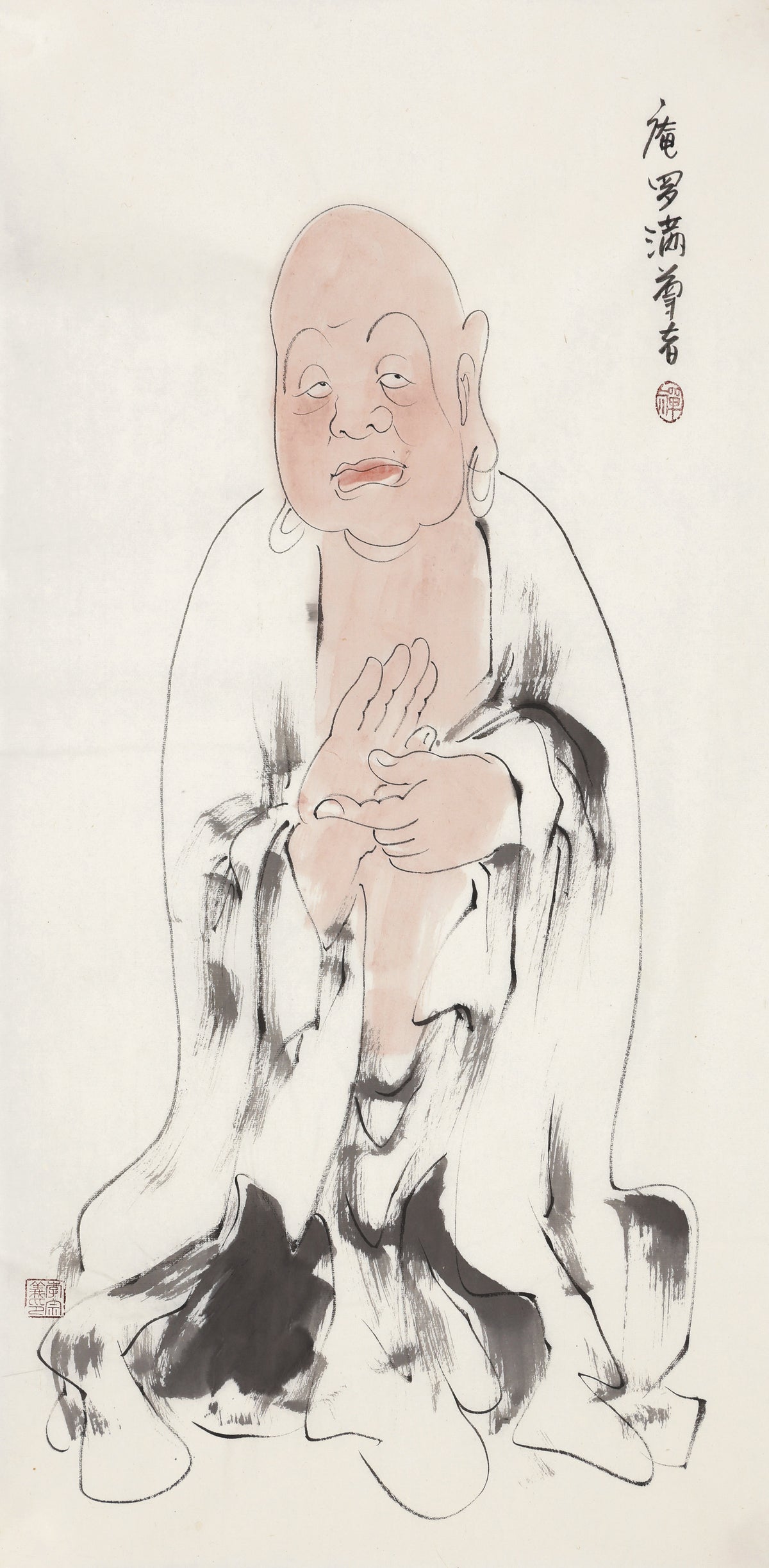 五百罗汉第357尊 庵罗满尊者 李宗义手绘水墨禅意人物画
